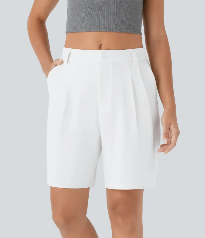 Halara Bermudas casuales de tiro medio con botón, cremallera y bolsillos laterales - White - XS sold by Halara