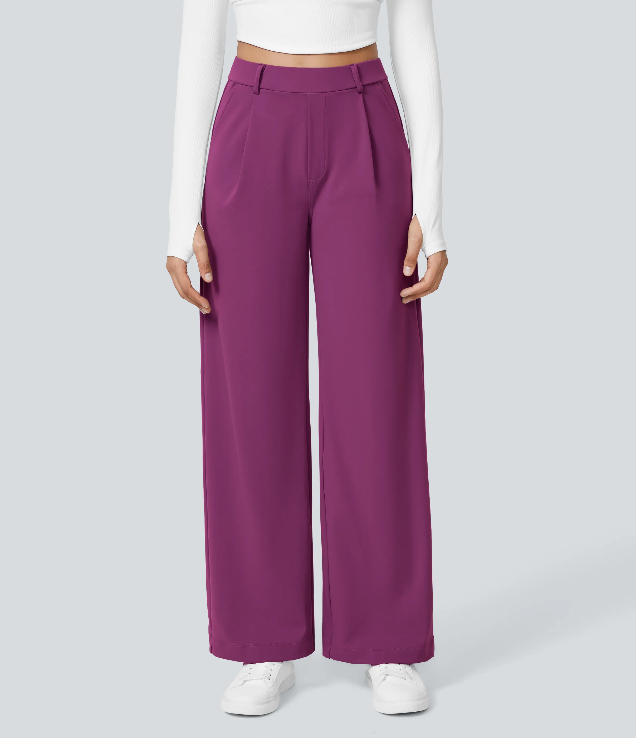 Halara Pantalón oficina pierna recta bolsillo lateral tiro alto pliegue - Deep Orchid - XL(regular) sold by Halara product image thumbnail 3