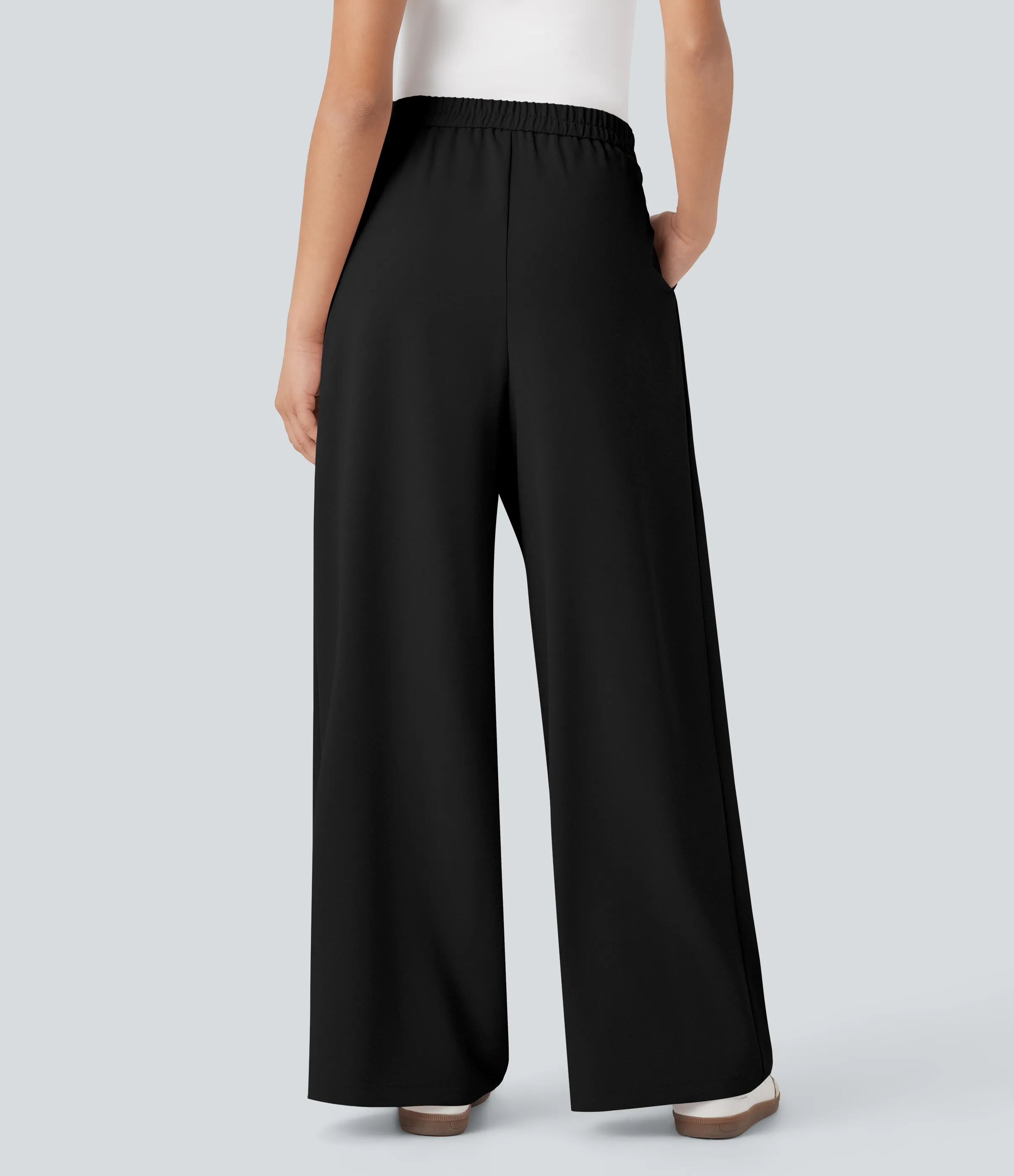 Halara Pantalones de oficina anchos de tiro alto con cremallera invisible, lazos laterales y bolsillos - Black - XS(regular) sold by Halara product image thumbnail 3