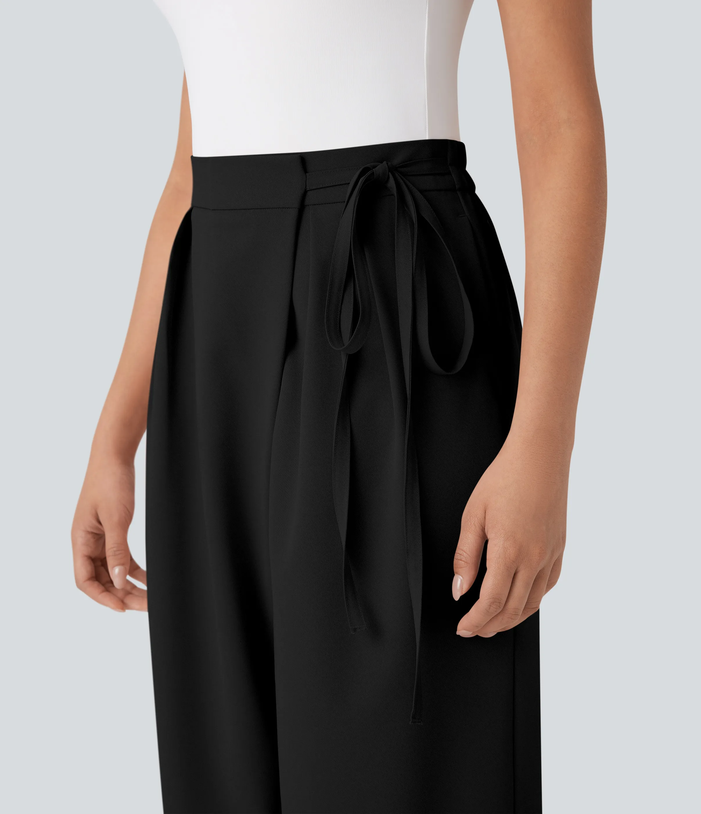 Halara Pantalones de oficina anchos de tiro alto con cremallera invisible, lazos laterales y bolsillos - Black - XS(regular) sold by Halara product image thumbnail 5