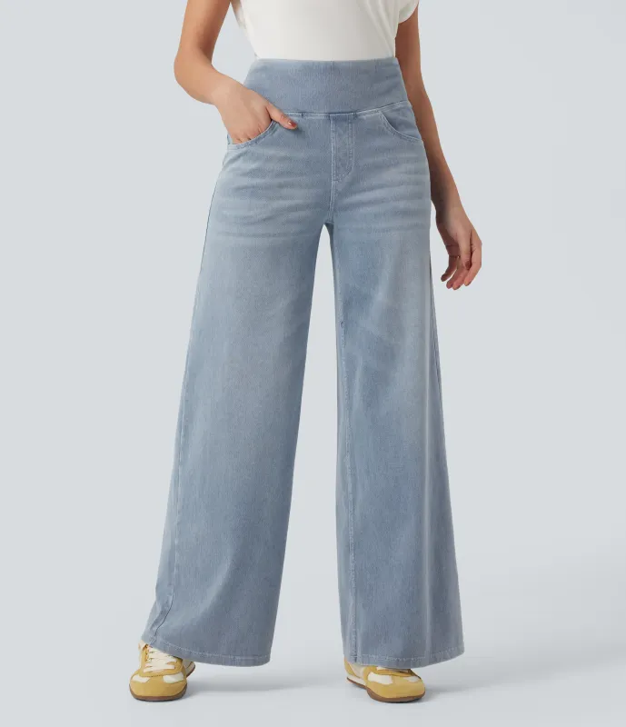 Halara Jeans holgados casuales Halara Flex™ con control de abdomen y tiro medio con bolsillos - Ice Water Denim - M(regular) sold by Halara