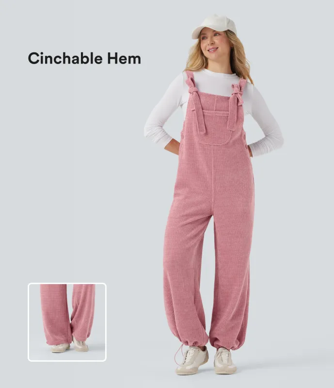 Halara Jumpsuit casual de chenilla con dobladillo ajustable y lazo frontal con bolsillos - Rose Elegance - M(regular) sold by Halara