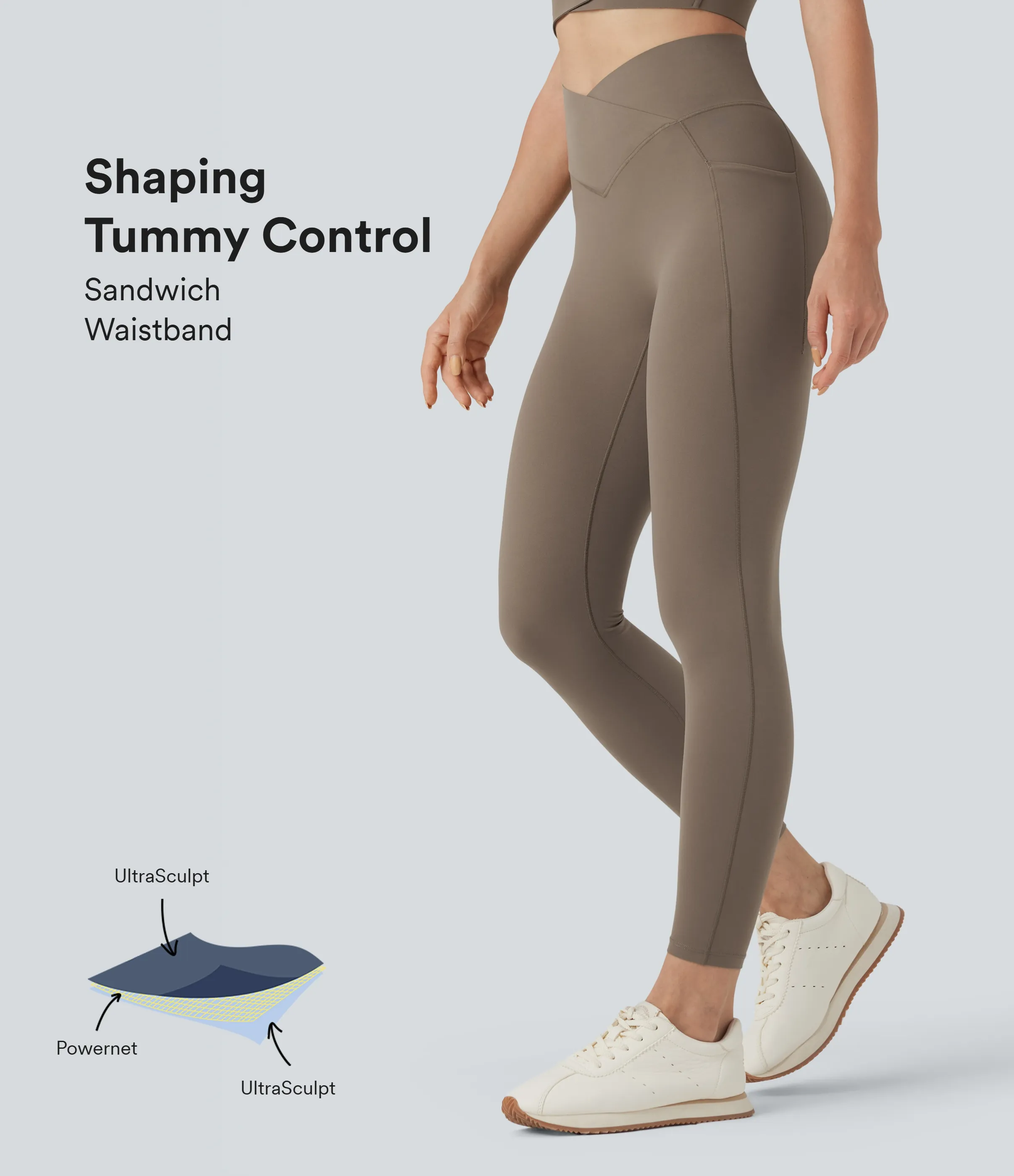 Halara Leggings de entrenamiento Halara UltraSculpt™ SoCinched de tiro alto cruzado con control de abdomen en 7/8 y bolsillos - Dawn Brown - XL(7/8) sold by Halara product image thumbnail 2