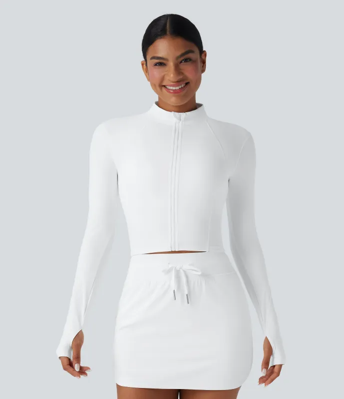 Halara Chaqueta de golf corta SoftlyZero™ con cuello alto afelpado y aberturas para los pulgares y cremallera - White - M sold by Halara