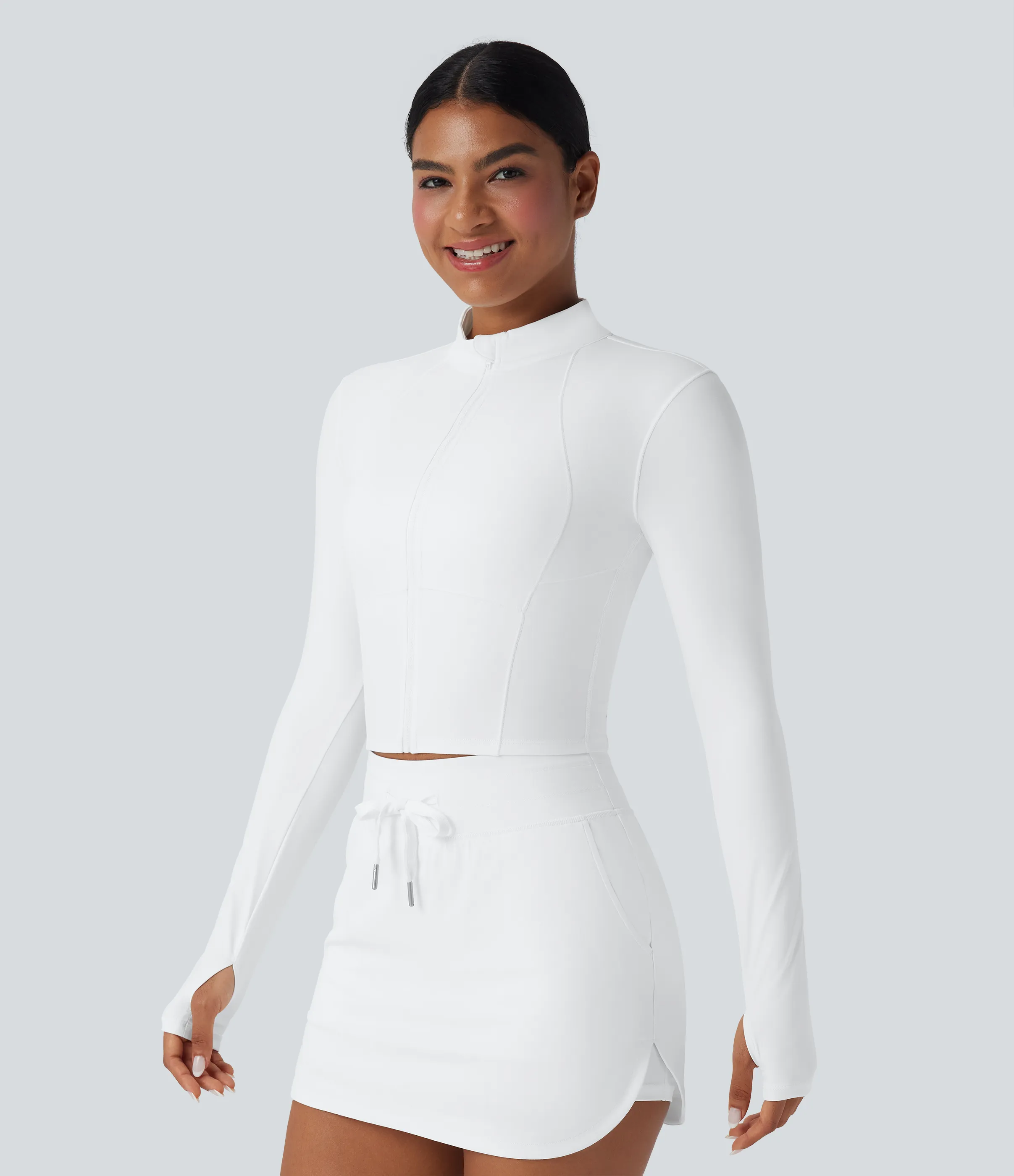 Halara Chaqueta de golf corta SoftlyZero™ con cuello alto afelpado y aberturas para los pulgares y cremallera - White - L sold by Halara product image thumbnail 4