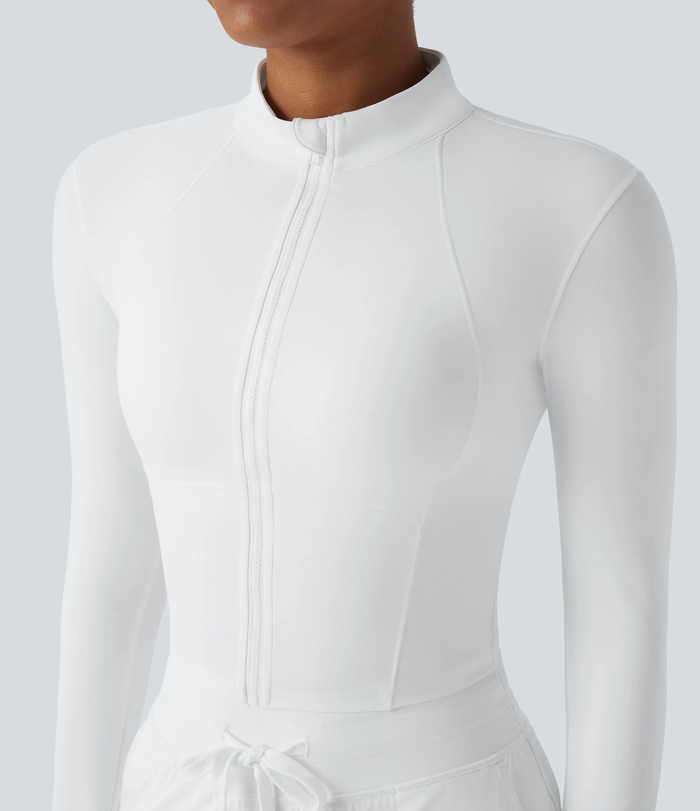 Halara Chaqueta de golf corta SoftlyZero™ con cuello alto afelpado y aberturas para los pulgares y cremallera - White - L sold by Halara product image thumbnail 5