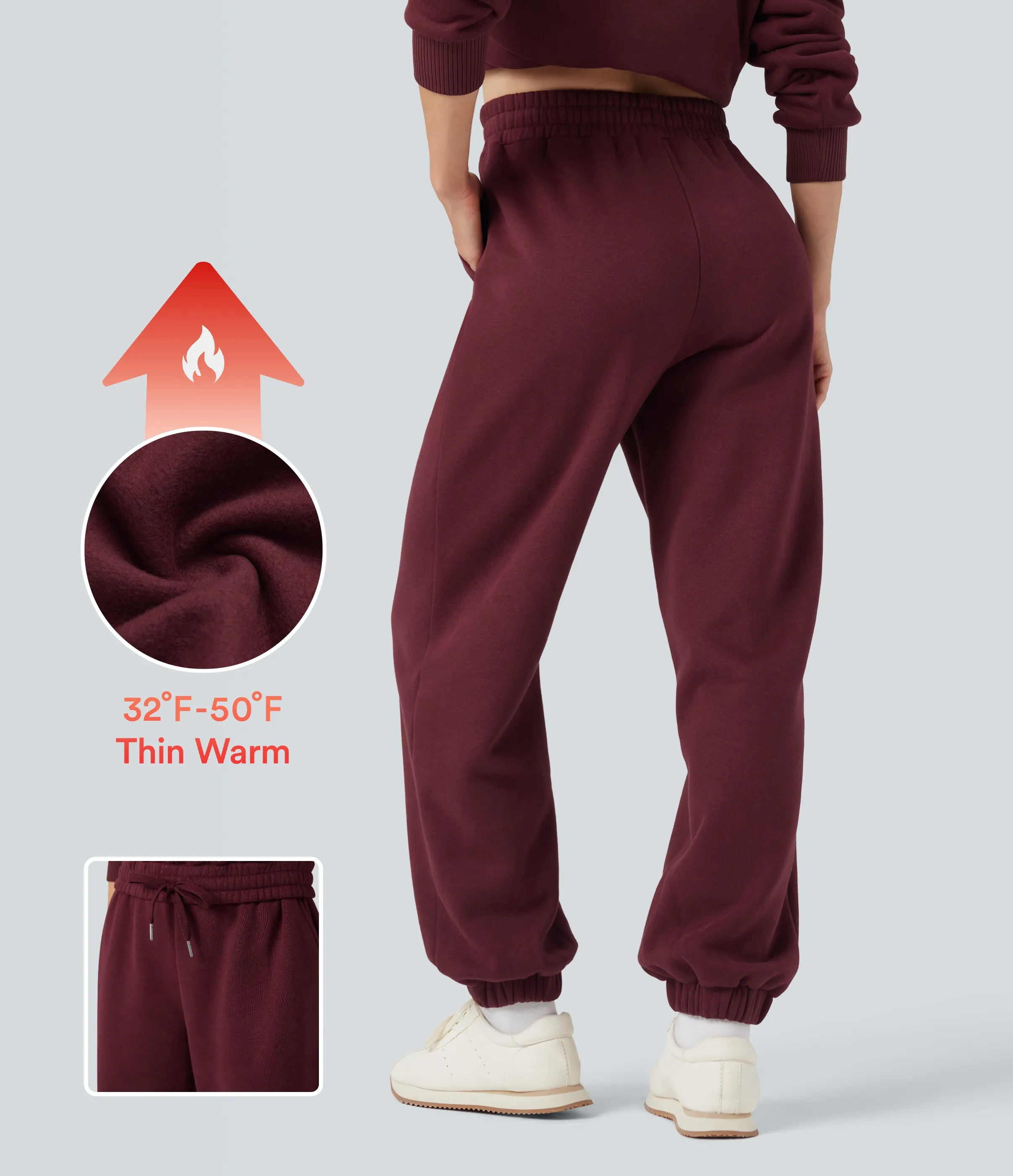 Halara Joggers casuales de polar con tiro alto, cordón ajustable y bolsillos - Chocolate Truffle - XS(regular) sold by Halara product image thumbnail 2