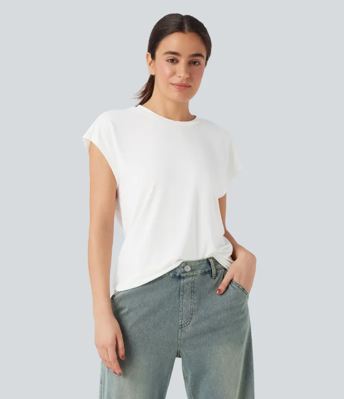 Halara Top casual con cuello redondo con manga corta - White - XL sold by Halara