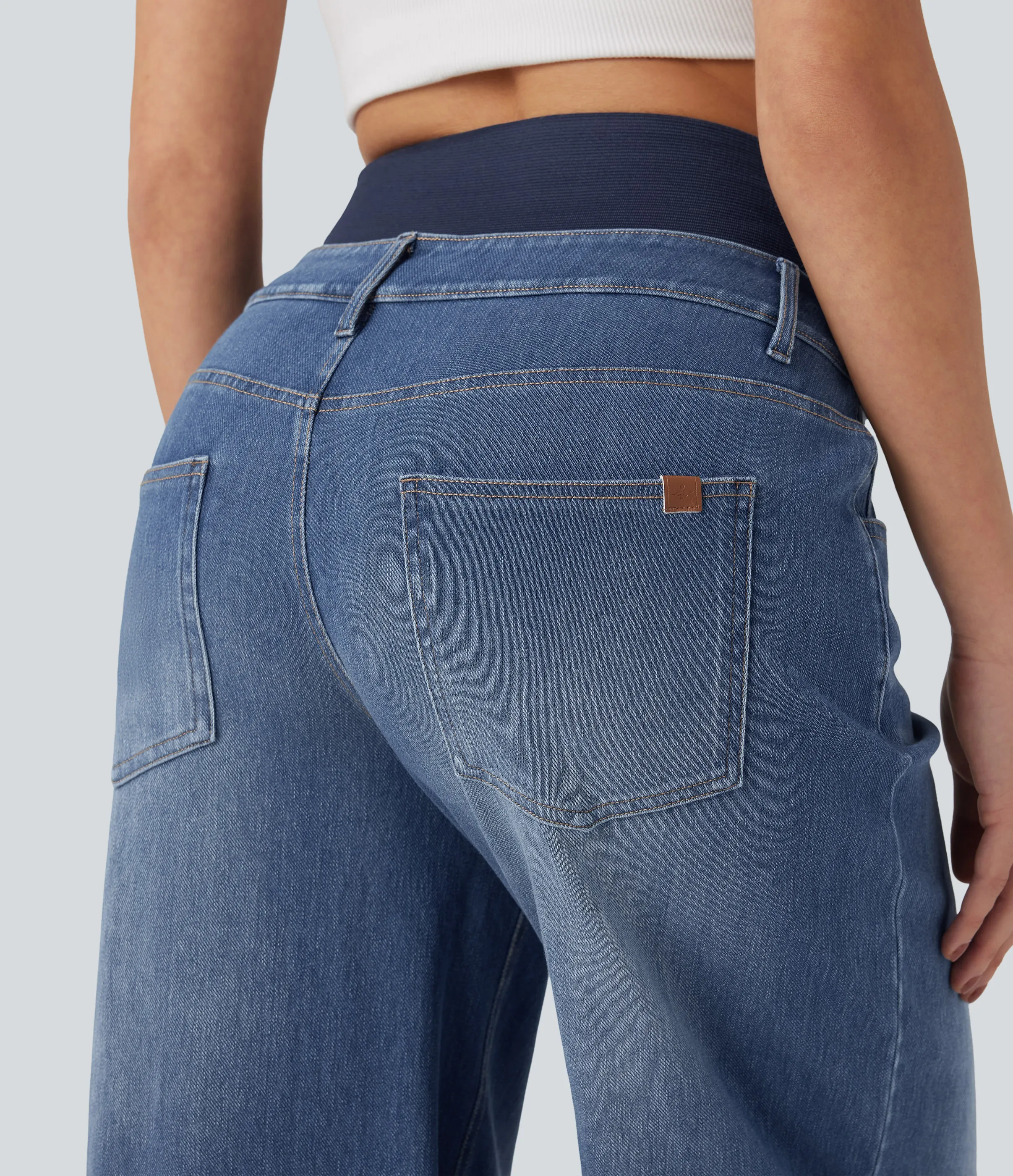 Halara Jeans casuales anchos Halara Flex™ lavados de tiro alto con control de abdomen con bolsillos - Tide Blue Denim - XS(regular) sold by Halara product image thumbnail 5