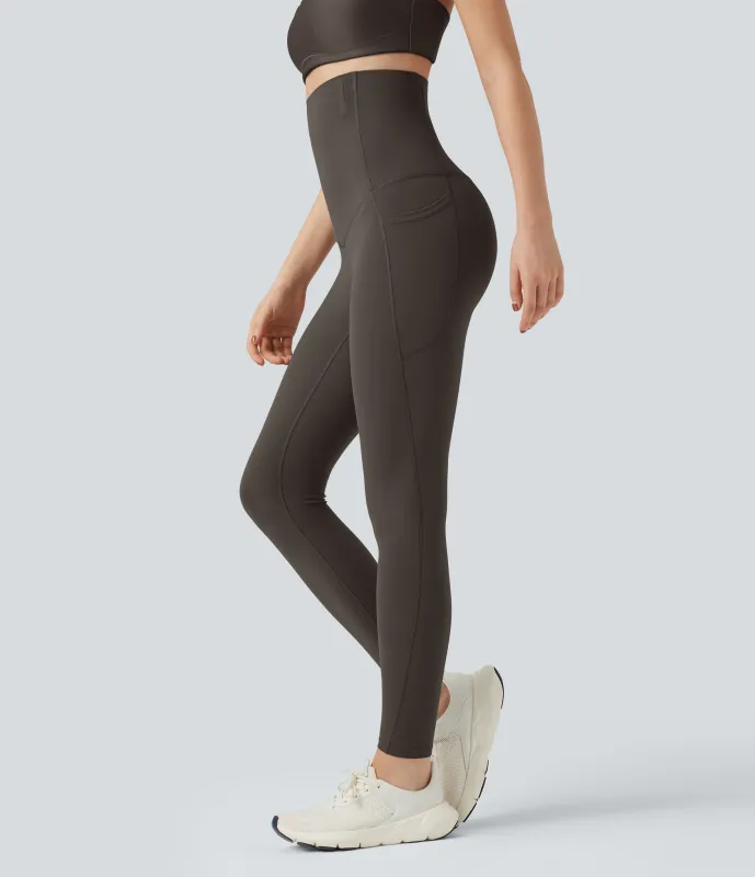 Halara Leggings moldeadores Halara UltraSculpt™ de tiro alto con diseño con control de abdomen y bolsillos - Hazelnut Black - M(7/8) sold by Halara