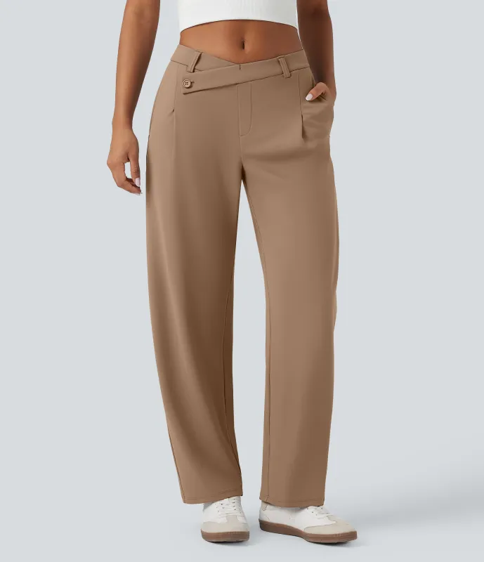 Halara Pantalones casuales asimétricos de tiro medio y cintura estrecha con bolsillos - Burro - M(regular) sold by Halara