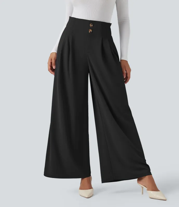 Halara Pantalones de oficina ancho  Halara Flex™ de crepé de tiro alto con bolsillos - Black - M(regular) sold by Halara