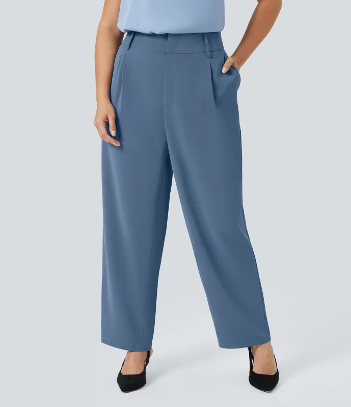 Halara Pantalón oficina ajustado tiro alto bolsillo lateral bolsillo lateral - Blue Fusion - 3X(regular) sold by Halara