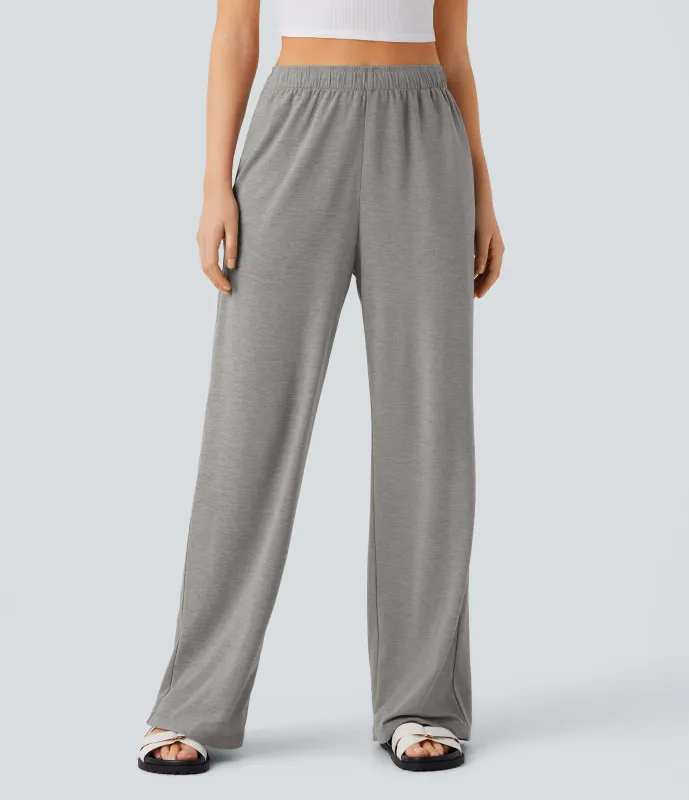 Halara Pantalón tiro alto bolsillo lateral pierna recta dobladillo cordón - Mottled Earth Gray - M(regular) sold by Halara