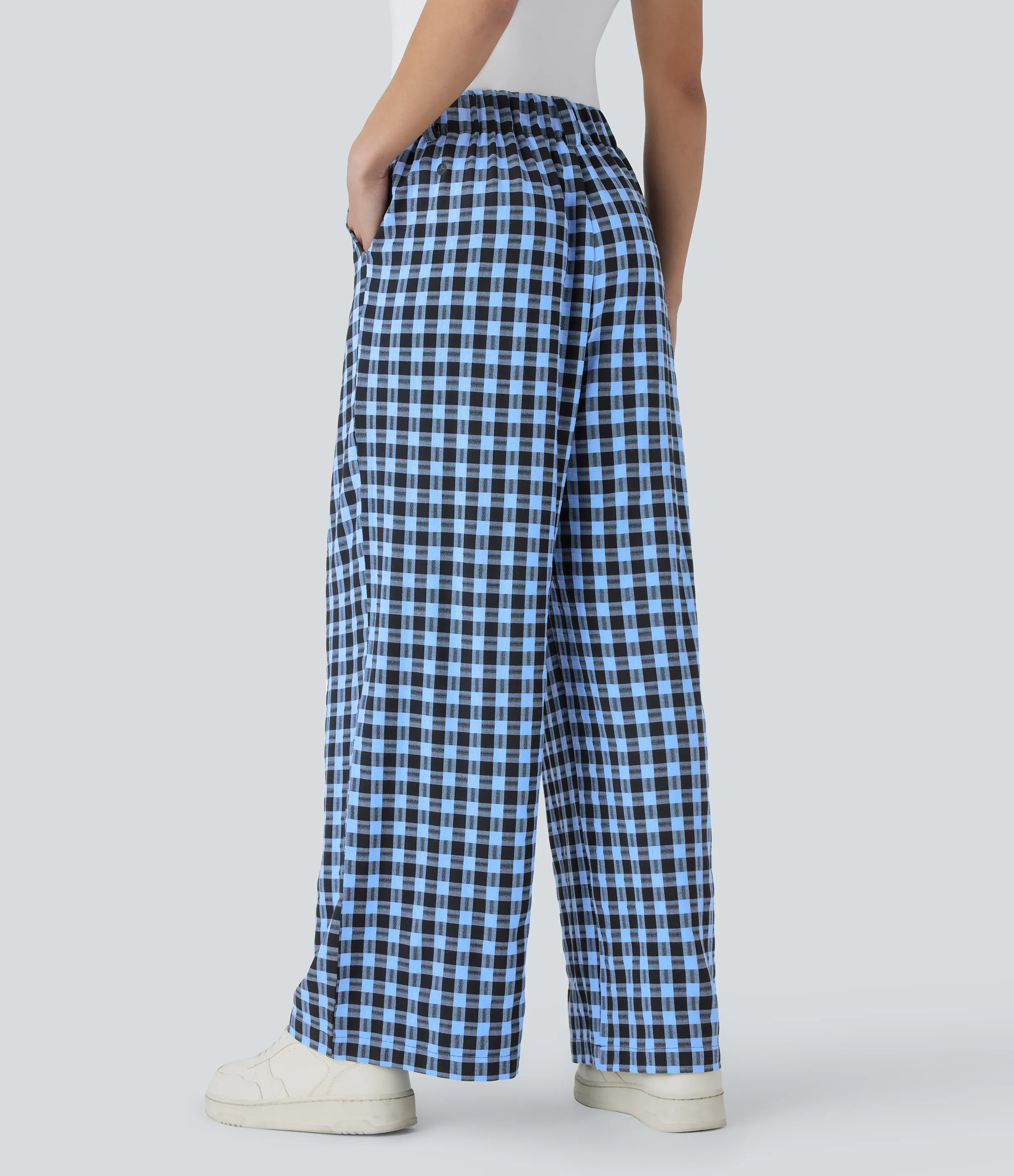 Halara Pantalón cuadro pierna ancha bolsillo lateral tiro alto - Sky Blue Architectural Plaid - L(regular) sold by Halara product image thumbnail 3