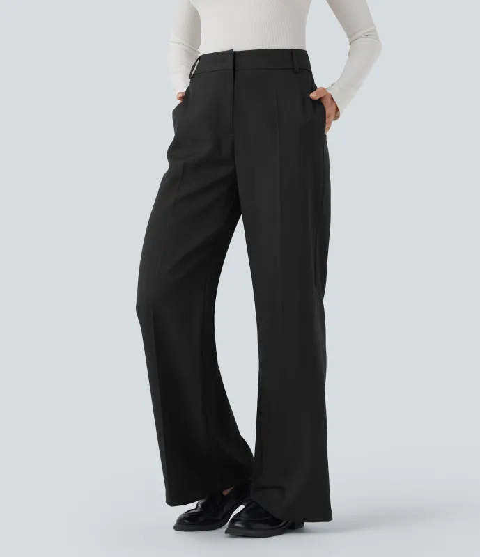 Halara Pantalones de oficina de tiro alto con corte acampanado y bolsillos - Black - XL(regular) made by Halara