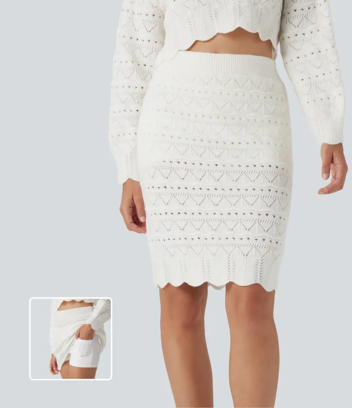 Halara Falda estilo suéter casual 2 en 1 de tiro alto de punto abierto hasta la rodilla con bolsillos - White - XS(regular) sold by Halara