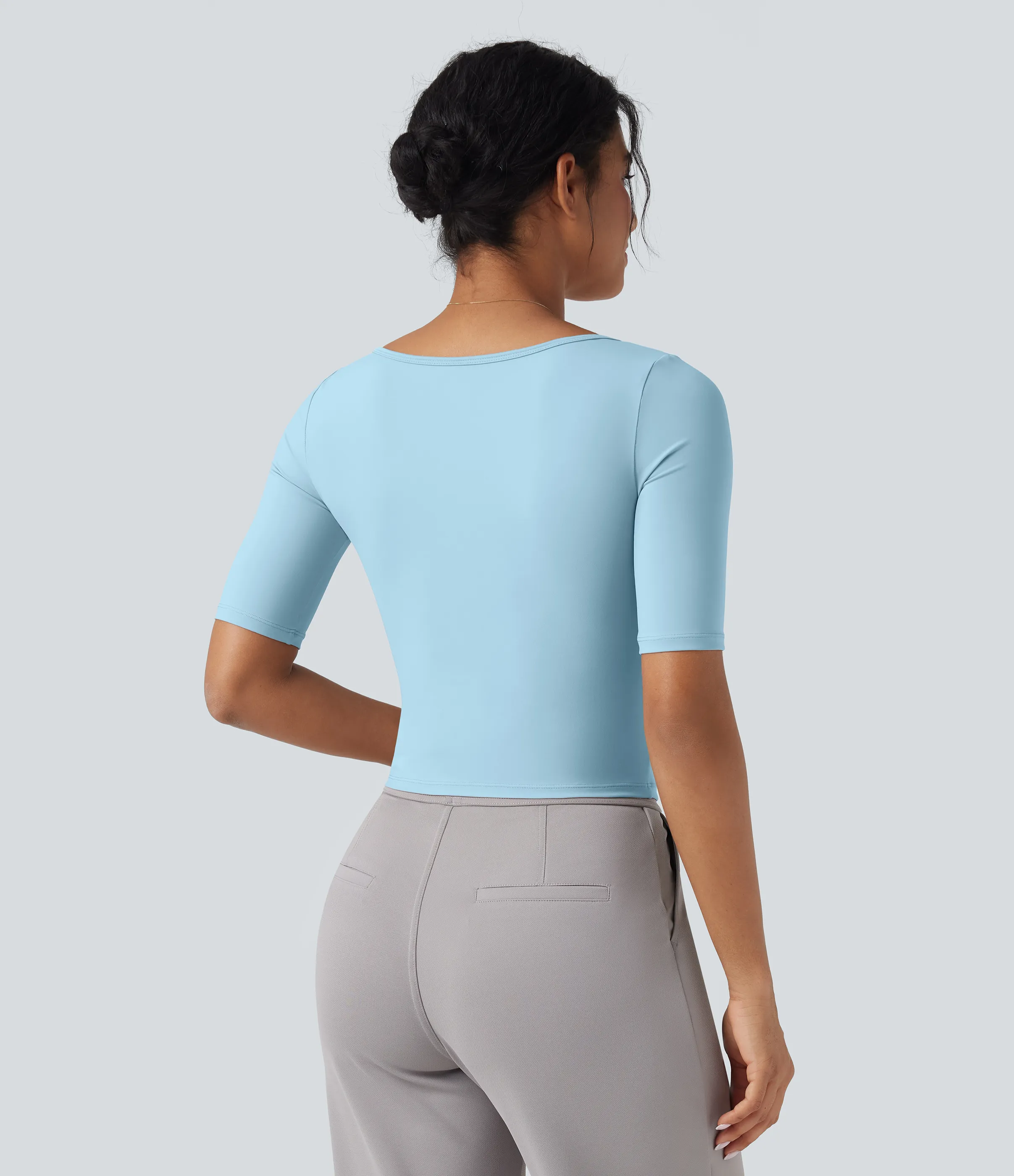 Halara Camiseta de oficina SoftlyZero™ de manga corta con cuello redondo y tacto fresco - Spun Sugar - XS sold by Halara product image thumbnail 3