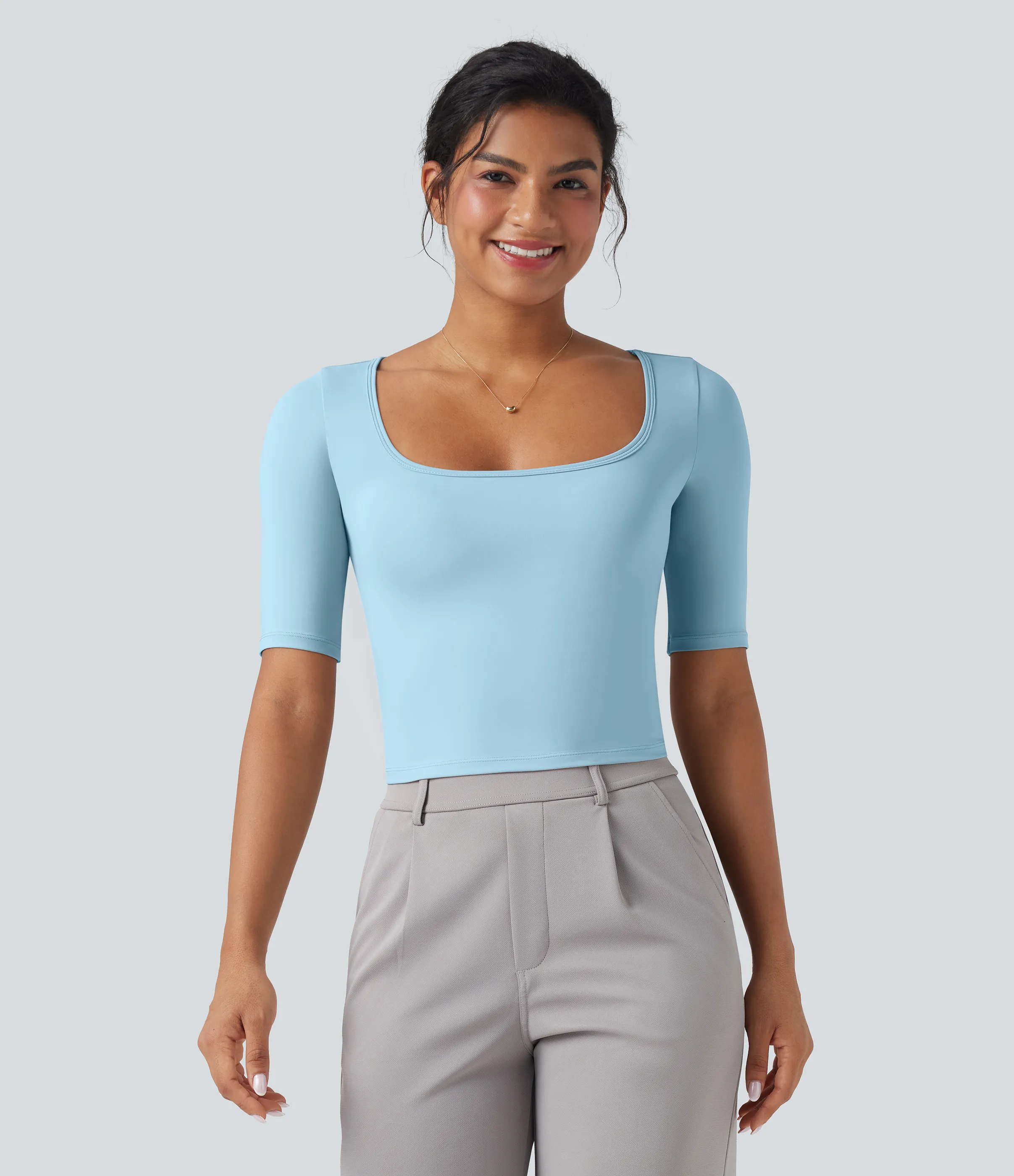 Halara Camiseta de oficina SoftlyZero™ de manga corta con cuello redondo y tacto fresco - Spun Sugar - XS sold by Halara product image thumbnail 4