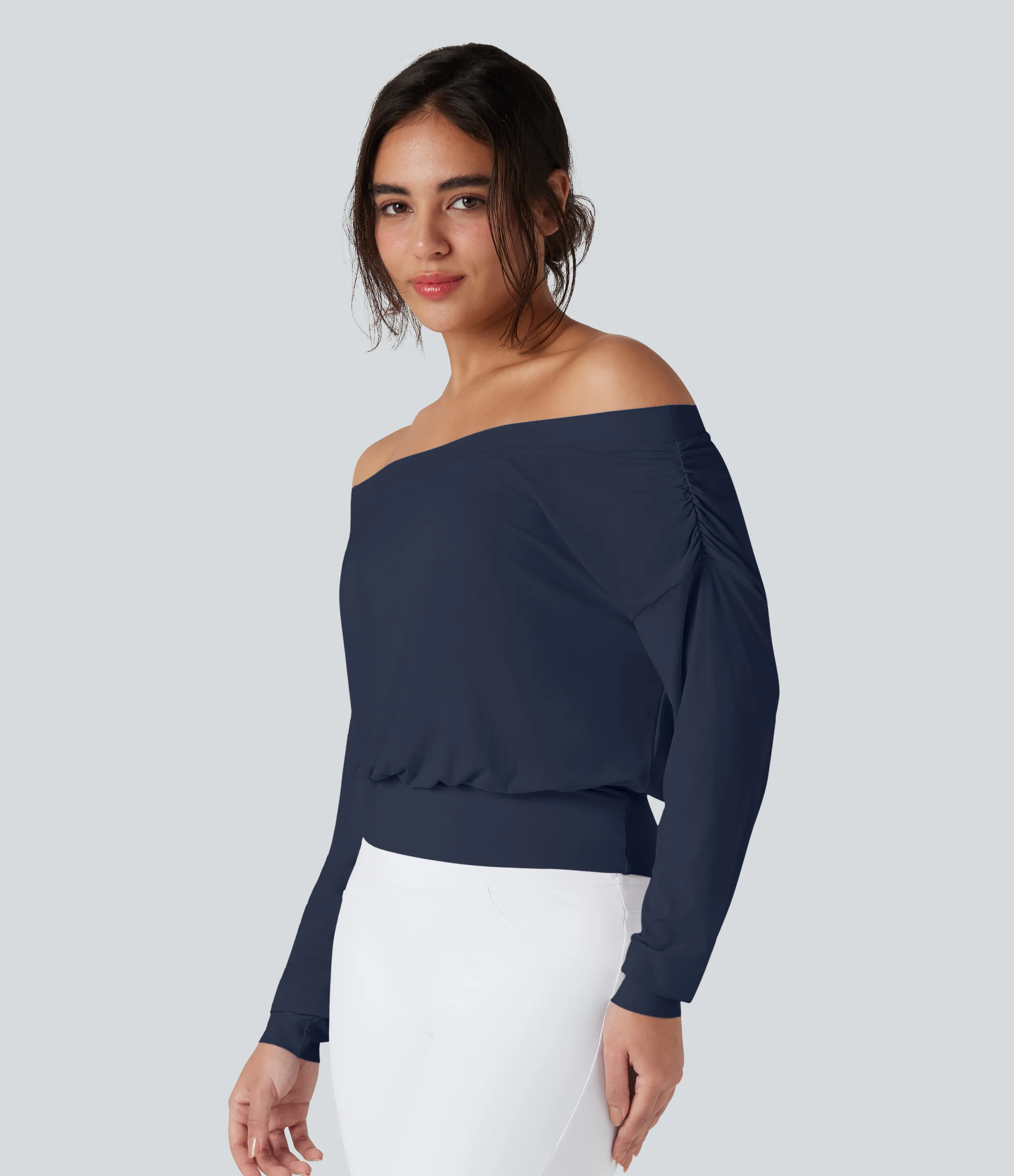 Halara Top deportivo de yoga de secado rápido extragrande con hombros descubiertos y tacto fresco - Mood Indigo - XL sold by Halara product image thumbnail 4