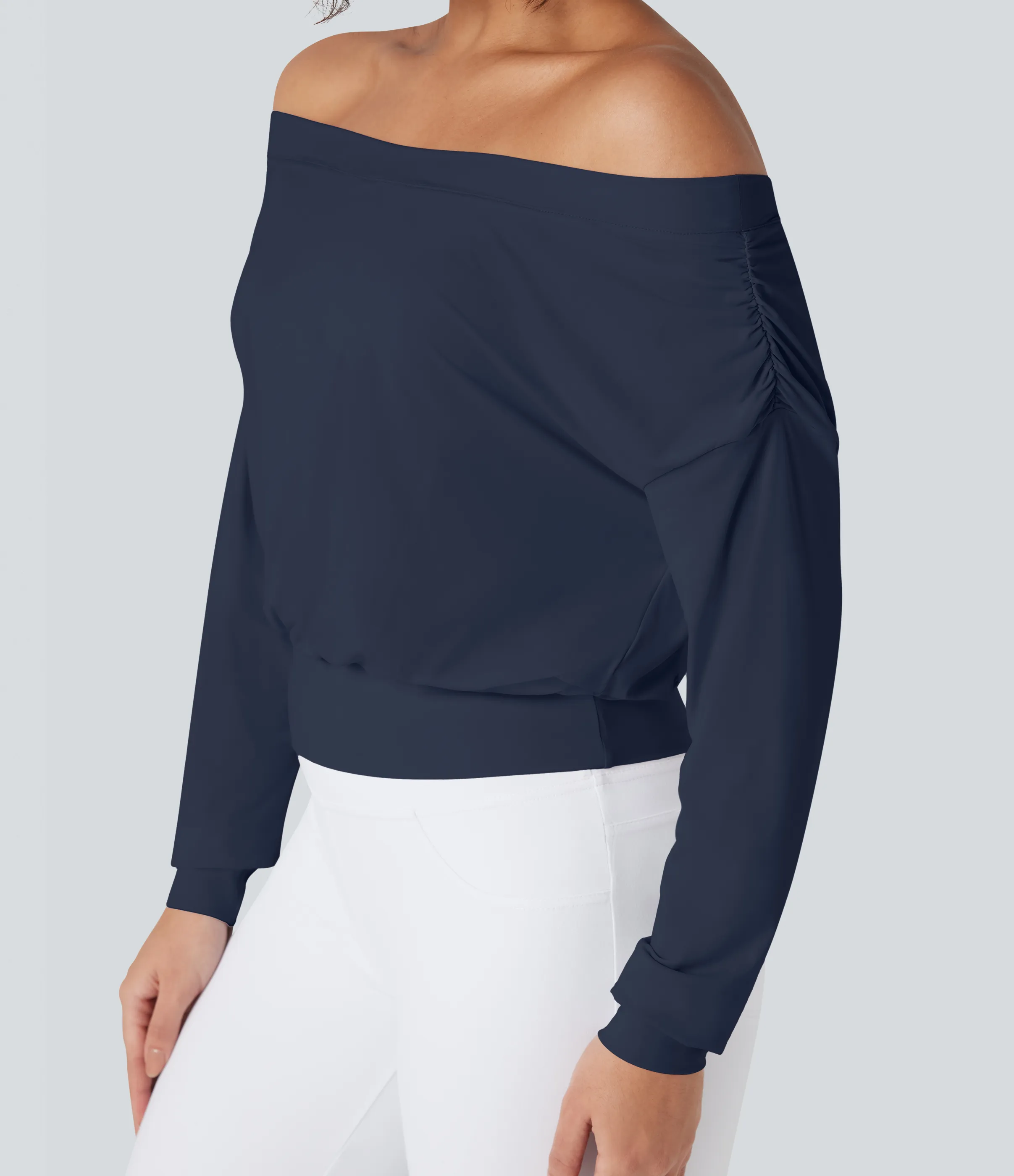 Halara Top deportivo de yoga de secado rápido extragrande con hombros descubiertos y tacto fresco - Mood Indigo - XL sold by Halara product image thumbnail 5
