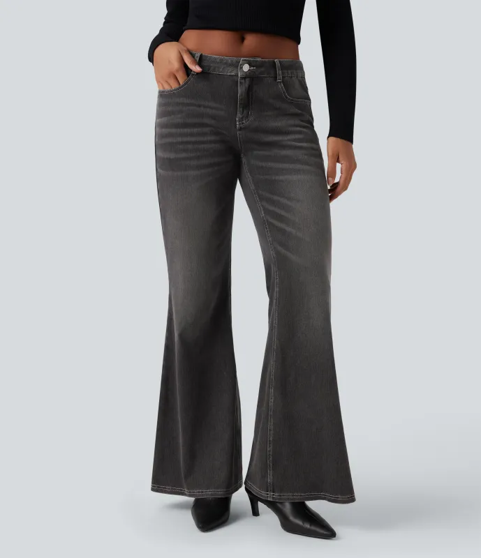 Halara Jeans casuales Halara Flex™ acampanados de tiro bajo con lavado y bolsillos - Cool Gray Denim - L(regular) sold by Halara