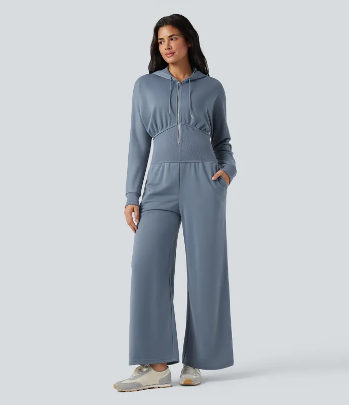 Halara Jumpsuit casual de manga larga con capucha y cordón ajustable con bolsillos - Troposphere - M(regular) sold by Halara