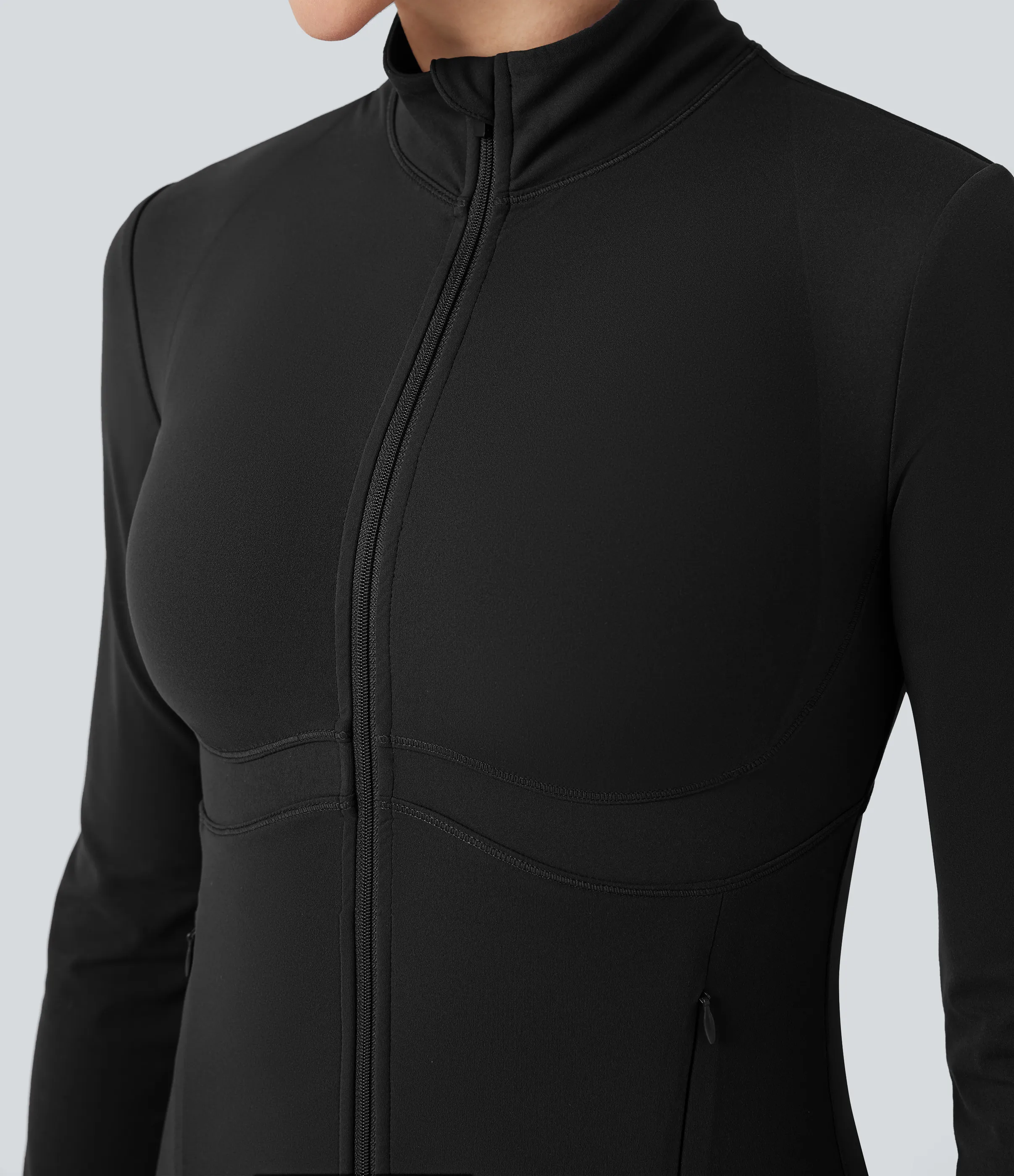 Halara Chamarra de yoga Halara UltraSculpt™ con cuello alto de manga larga y push-up con abertura para el pulgar y bolsillos - Black - XL sold by Halara product image thumbnail 5