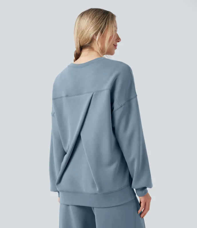 Halara Sudadera casual de manga larga con escote redondeado y espalda cruzada con bolsillos - Ashley Blue - XS sold by Halara