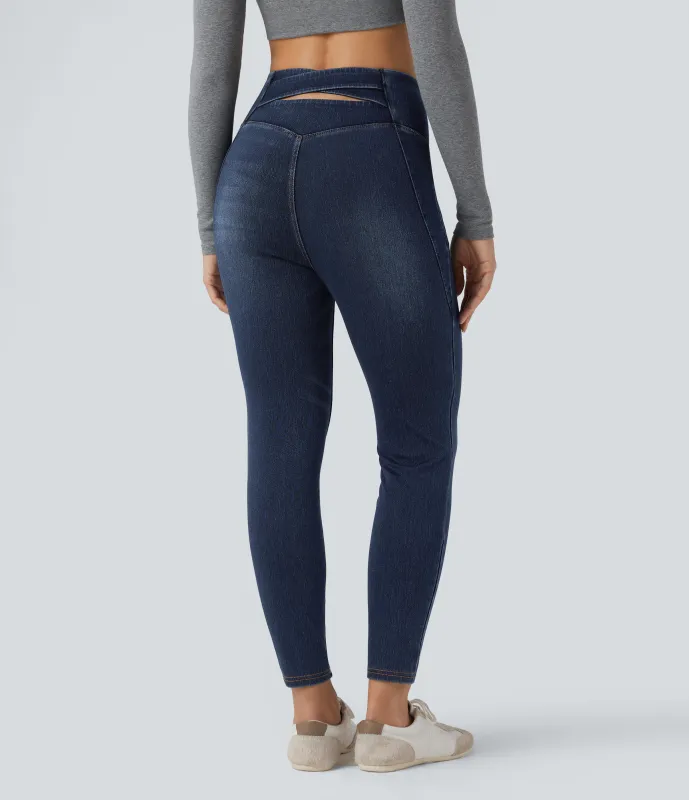Halara Jeans casuales Halara Flex™ ajustados de 7/8 con tiro alto cruzado con bolsillos - Pageant Blue Denim - XS(regular) sold by Halara