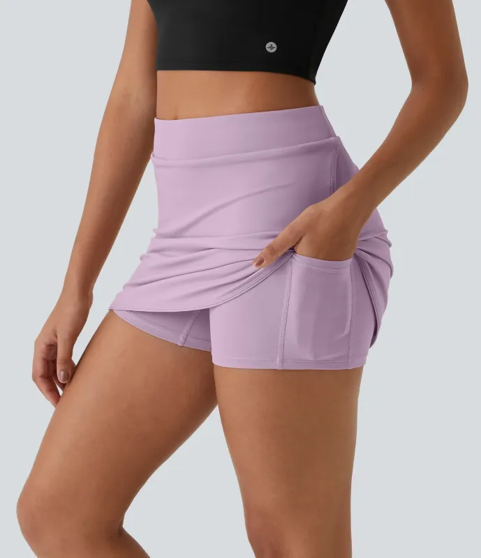 Halara Mini Falda golf 2 en 1 tiro alto bolsillo lateral Everyday-Clarity - Pink Purple - XL sold by Halara