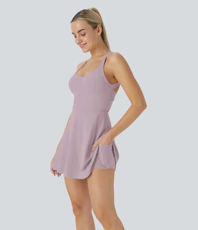 Halara Vestido Softlyzero™ Airy deportivo activo baile tacto fresco sin espalda retorcido - Edición Easy Peezy - Pink Purple - S sold by Halara