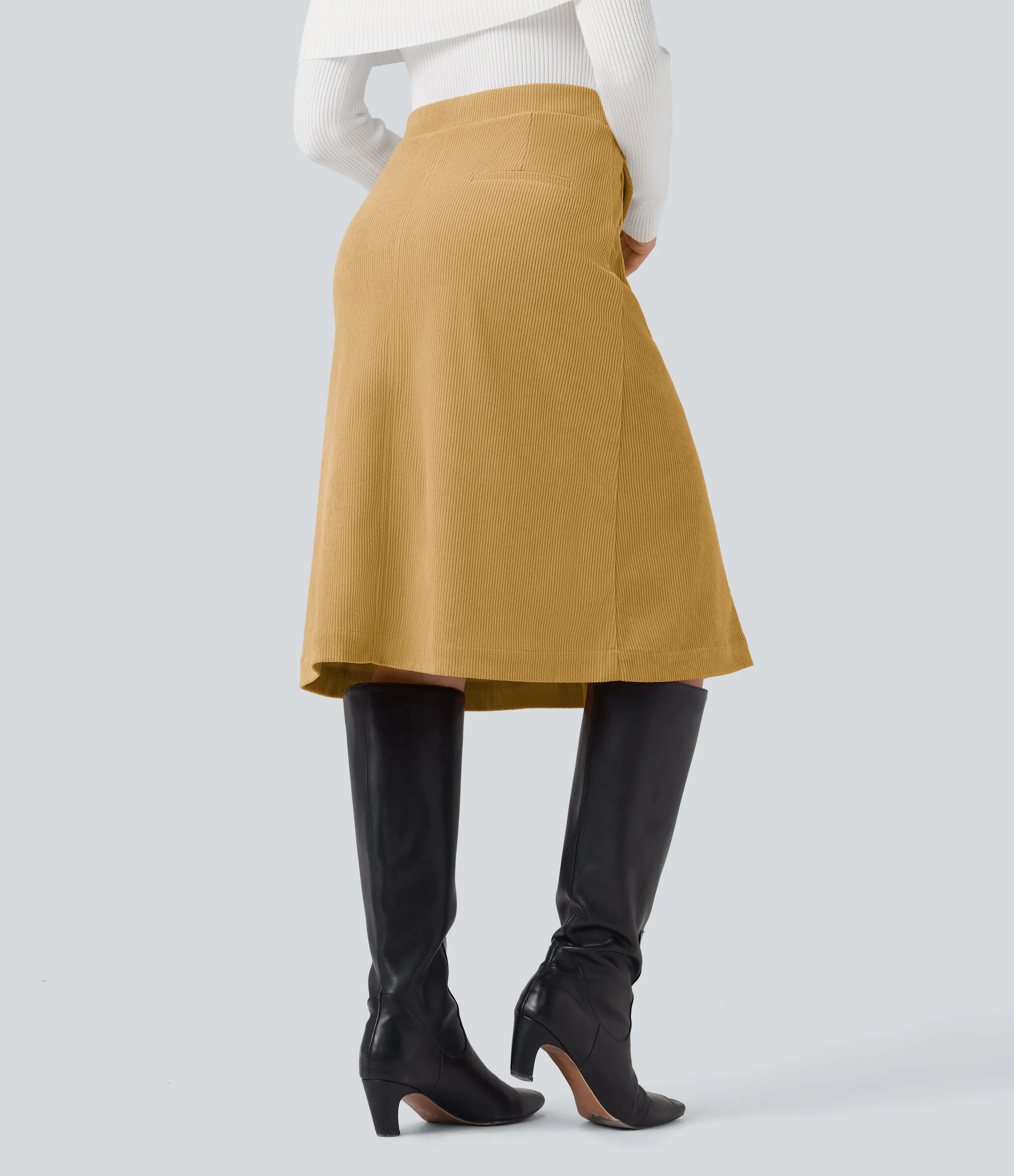 Halara Falda pana midi abertura bolsillo solapa lateral delantero tiro medio - Amber Gold - XS(regular) sold by Halara product image thumbnail 3