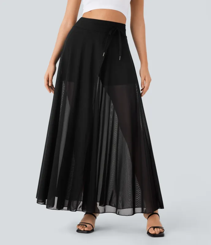 Halara Falda larga holgada tiro alto cordón ajustable malla contrastante 2 en 1 bolsillo lateral - Black - XL(regular) sold by Halara