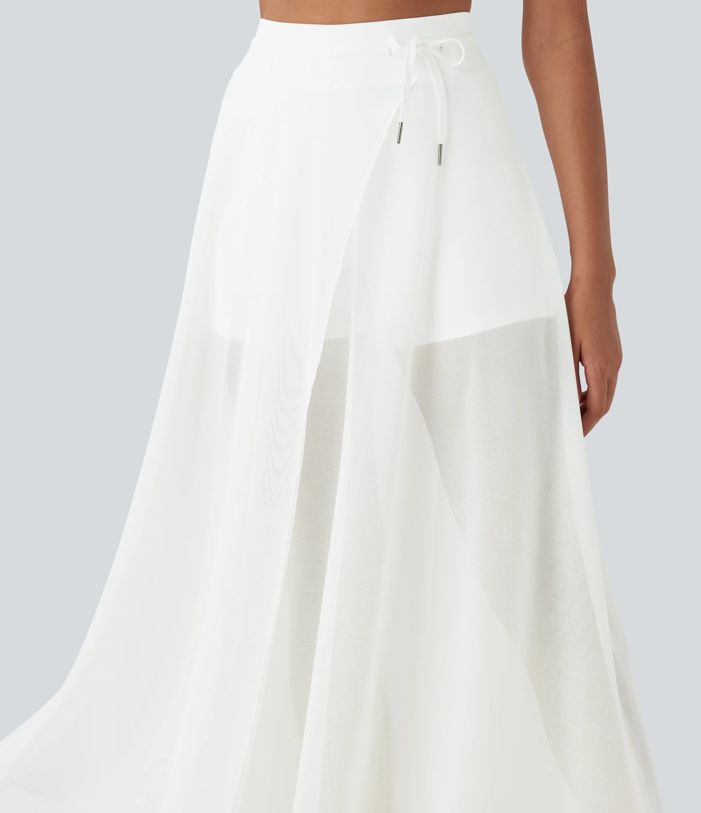 Halara Falda larga holgada tiro alto cordón ajustable malla contrastante 2 en 1 bolsillo lateral - White - XL(regular) sold by Halara product image thumbnail 5