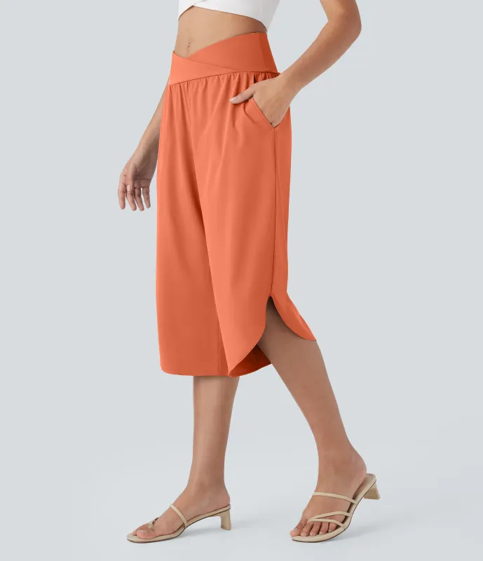 Halara Pantalón Breezeful™ capri resort tiro alto bolsillo lateral cruzado abertura secado rápido - Flamingo - M(regular) sold by Halara