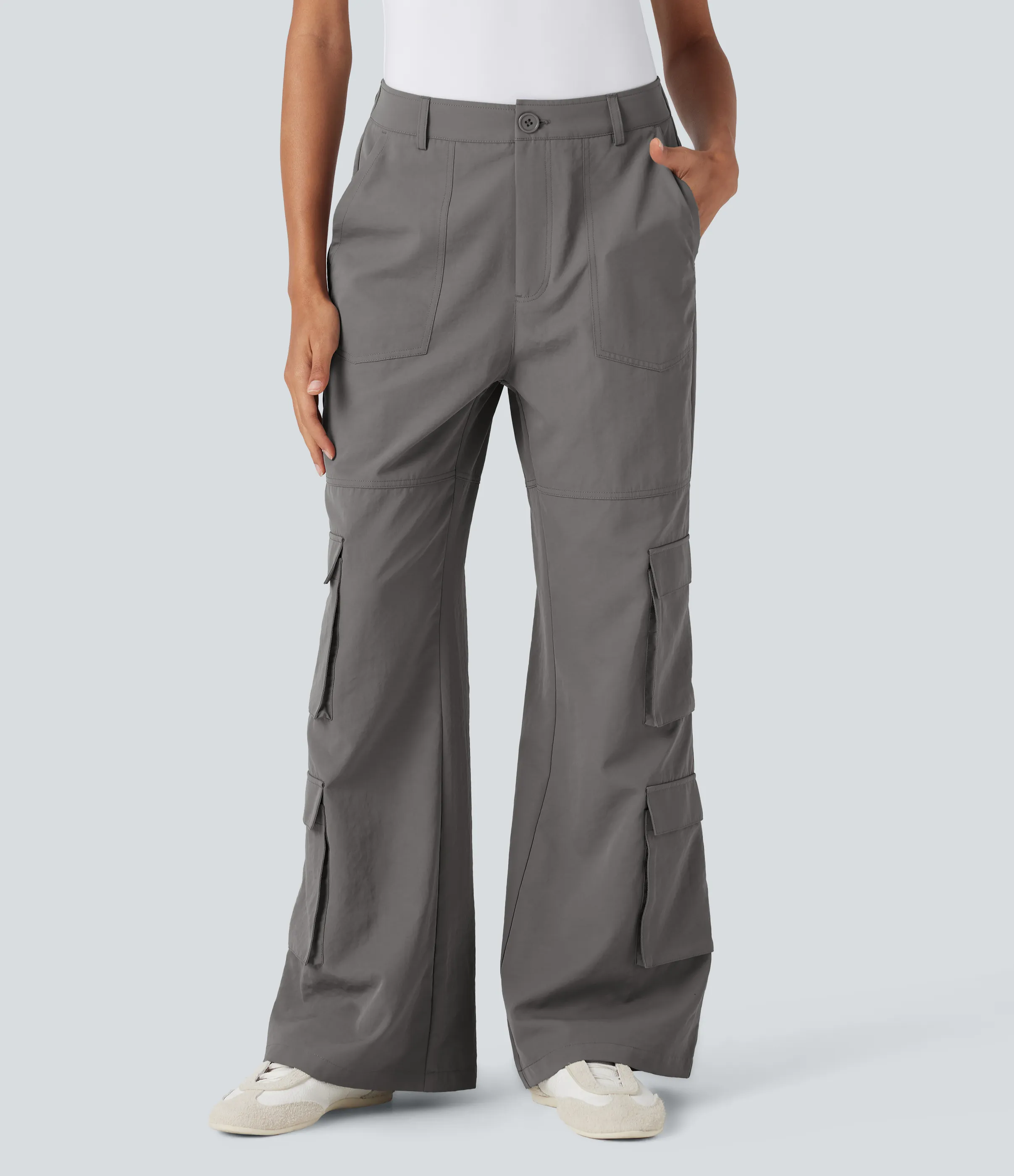 Halara Pantalones cargo casuales de tiro medio con múltiples bolsillos - Brushed Nickel - S(regular) sold by Halara product image thumbnail 4