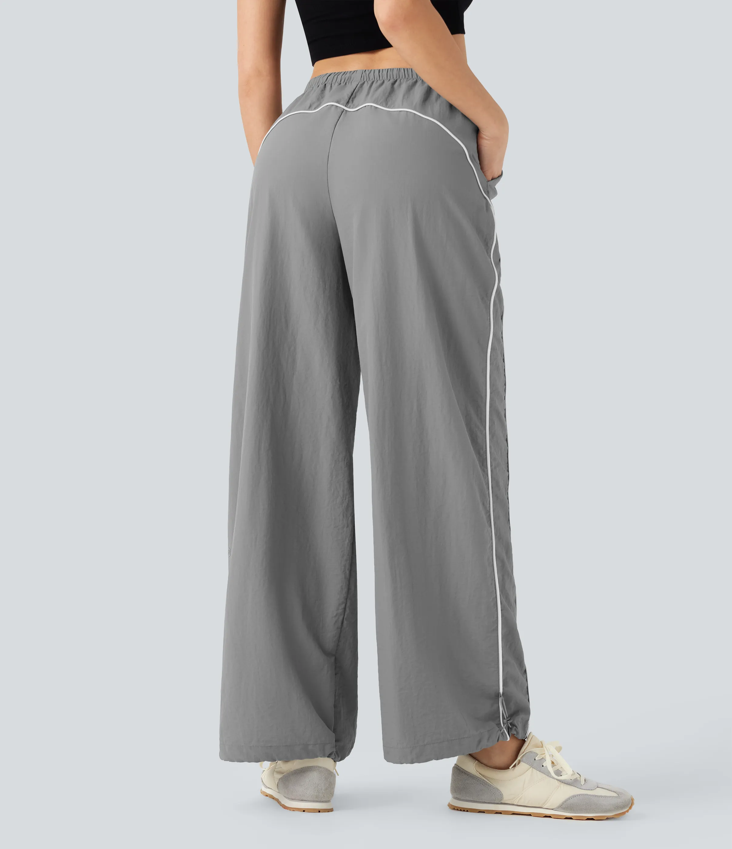 Halara Pantalones casuales de tiro medio con cordón ajustable, pierna ancha y tacto fresco con bolsillos laterales - Wet Weather - L(regular) sold by Halara