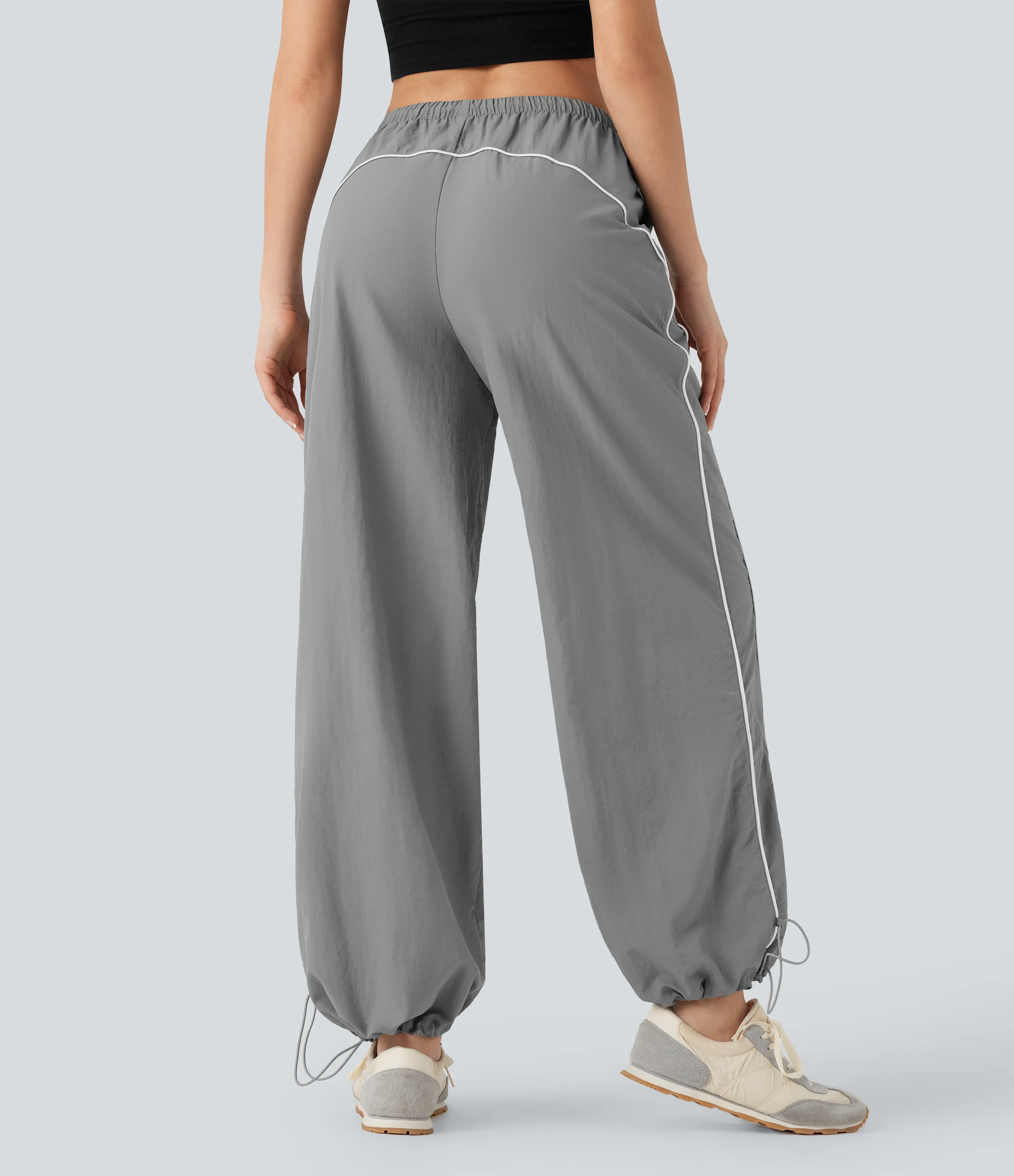 Halara Pantalones casuales de tiro medio con cordón ajustable, pierna ancha y tacto fresco con bolsillos laterales - Wet Weather - L(regular) sold by Halara product image thumbnail 3