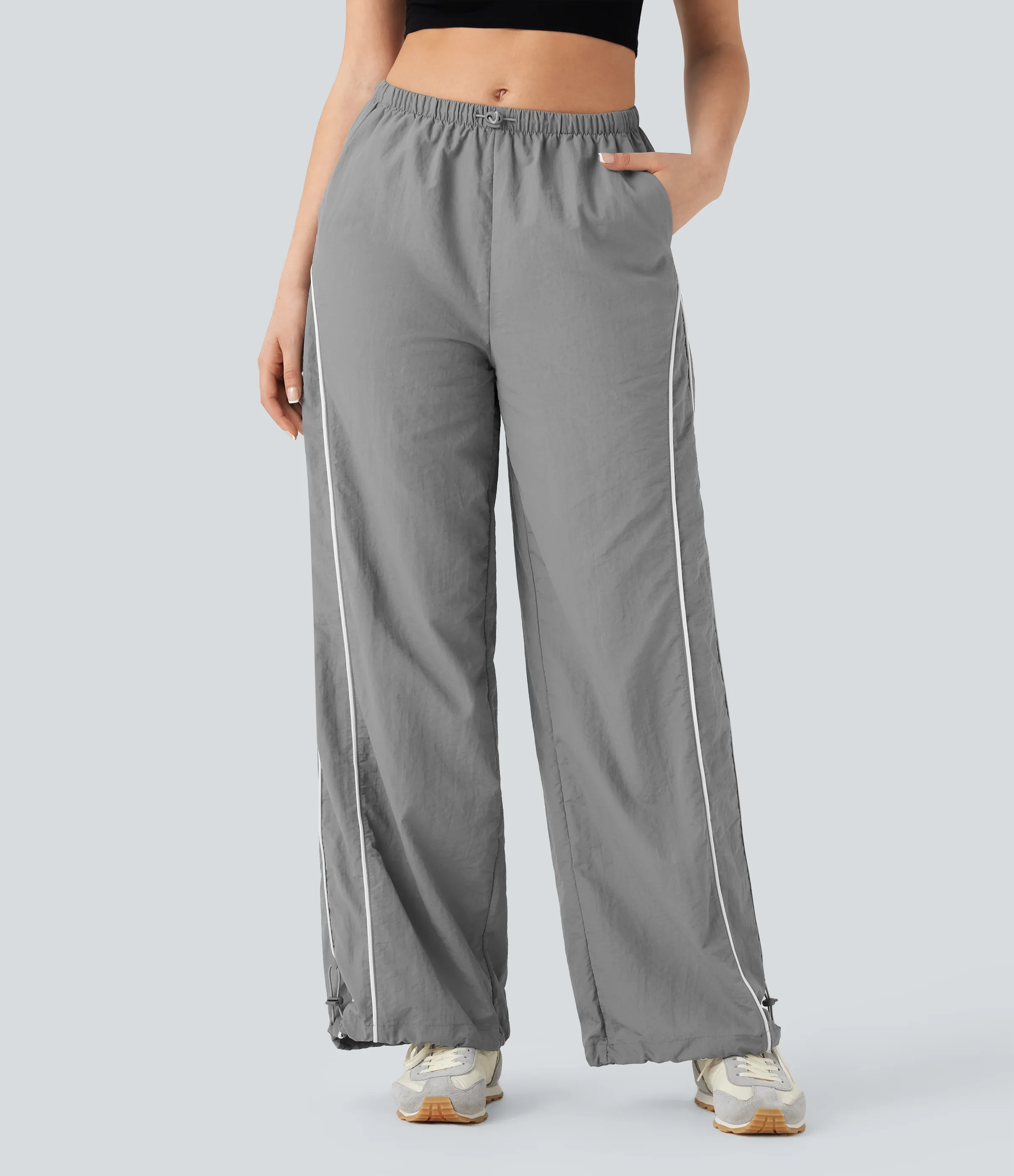 Halara Pantalones casuales de tiro medio con cordón ajustable, pierna ancha y tacto fresco con bolsillos laterales - Wet Weather - L(regular) sold by Halara product image thumbnail 4