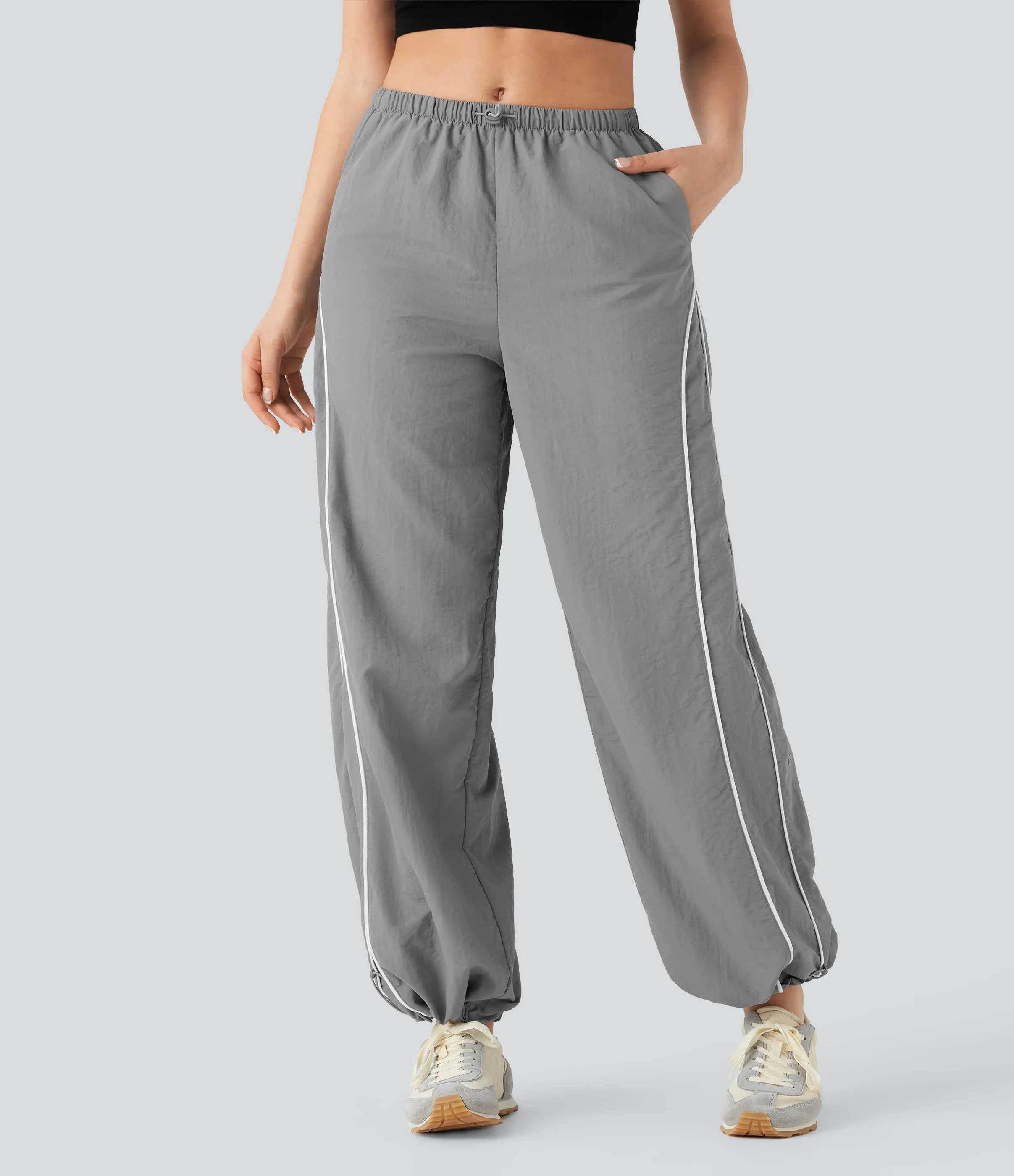 Halara Pantalones casuales de tiro medio con cordón ajustable, pierna ancha y tacto fresco con bolsillos laterales - Wet Weather - L(regular) sold by Halara product image thumbnail 5