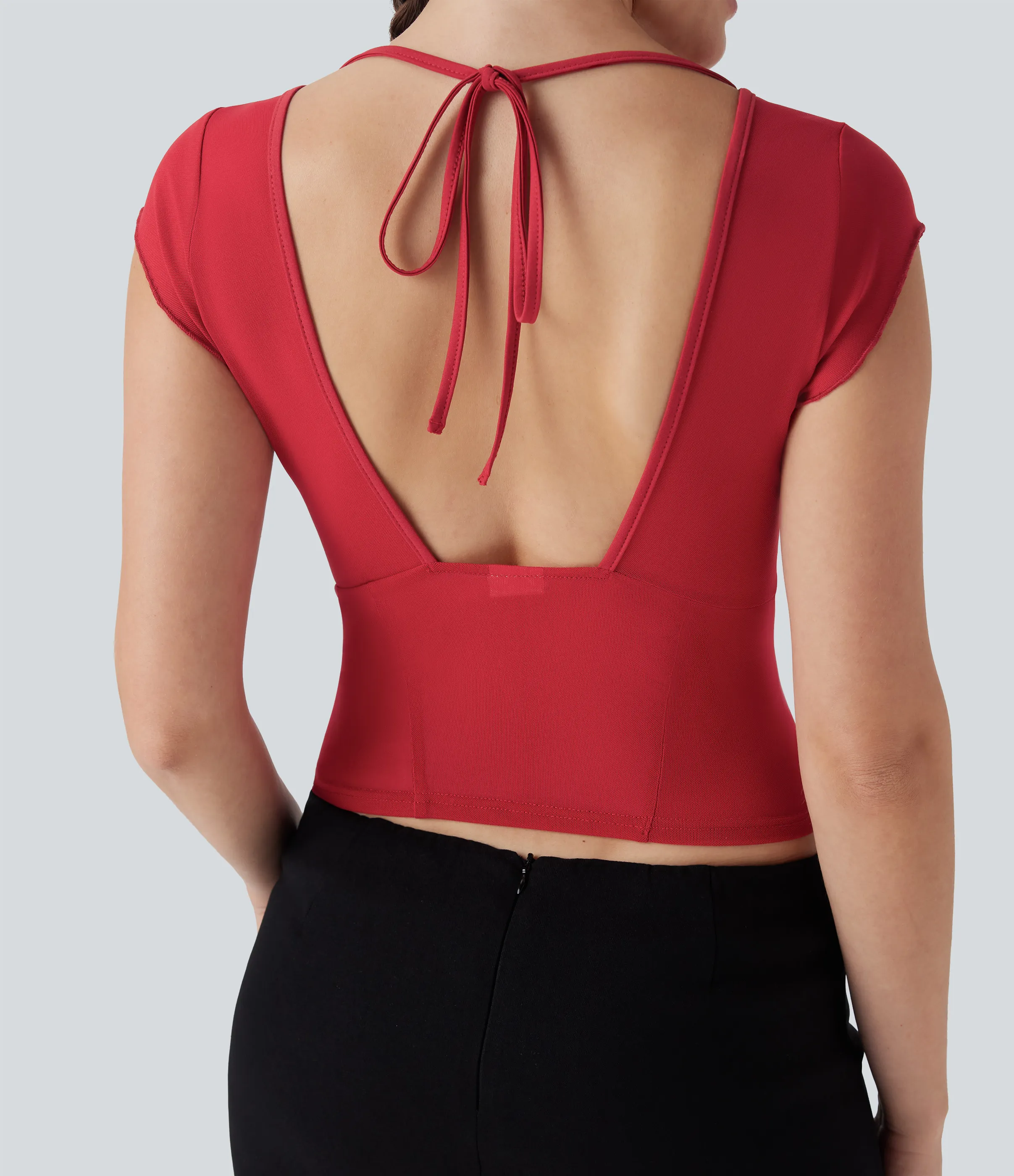 Halara Top de fiesta de malla en contraste con espalda descubierta y lazo - Ribbon Red - XS sold by Halara product image thumbnail 5