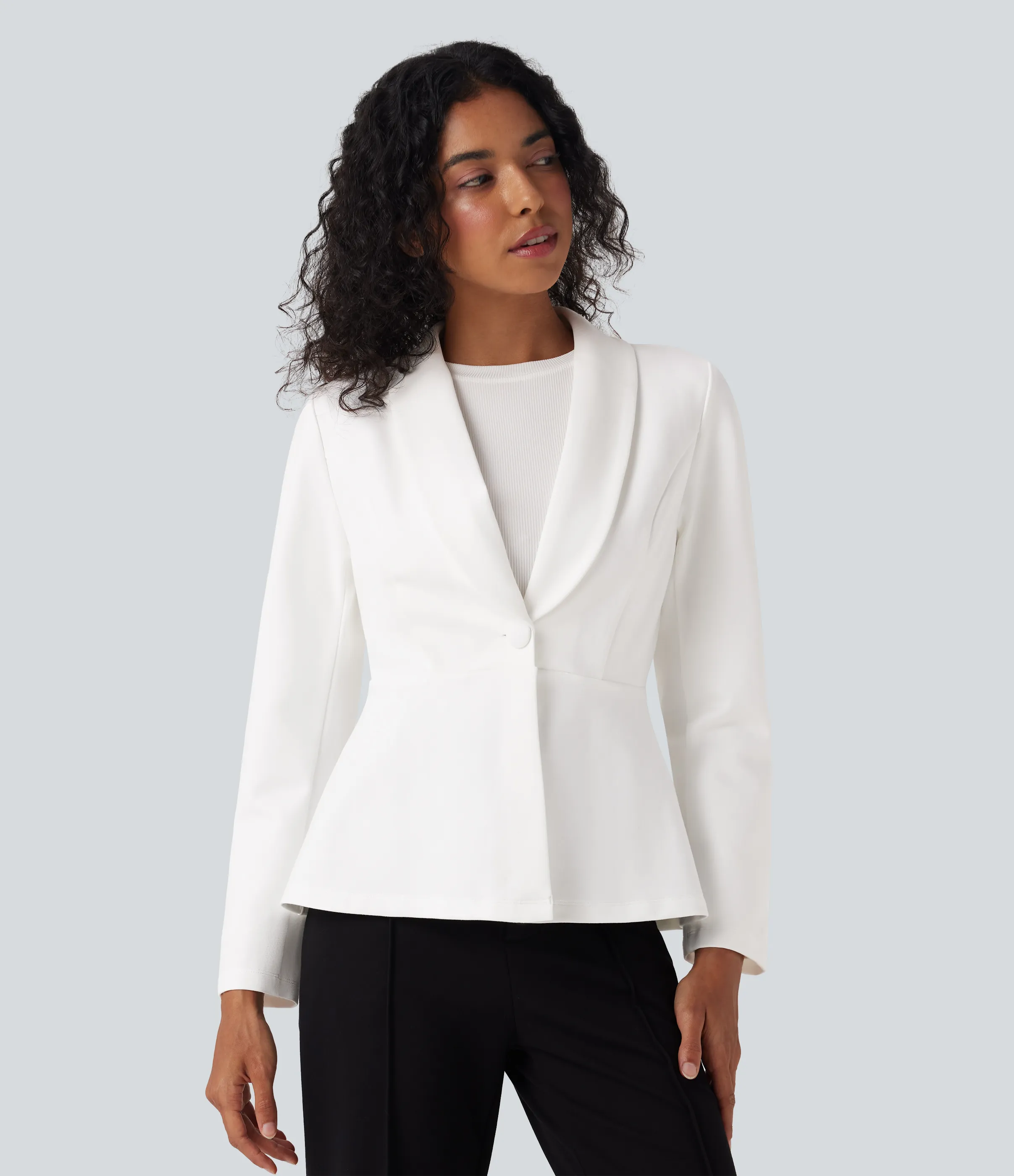 Halara Blazer de oficina de manga larga con cuello tipo chal - White - M sold by Halara