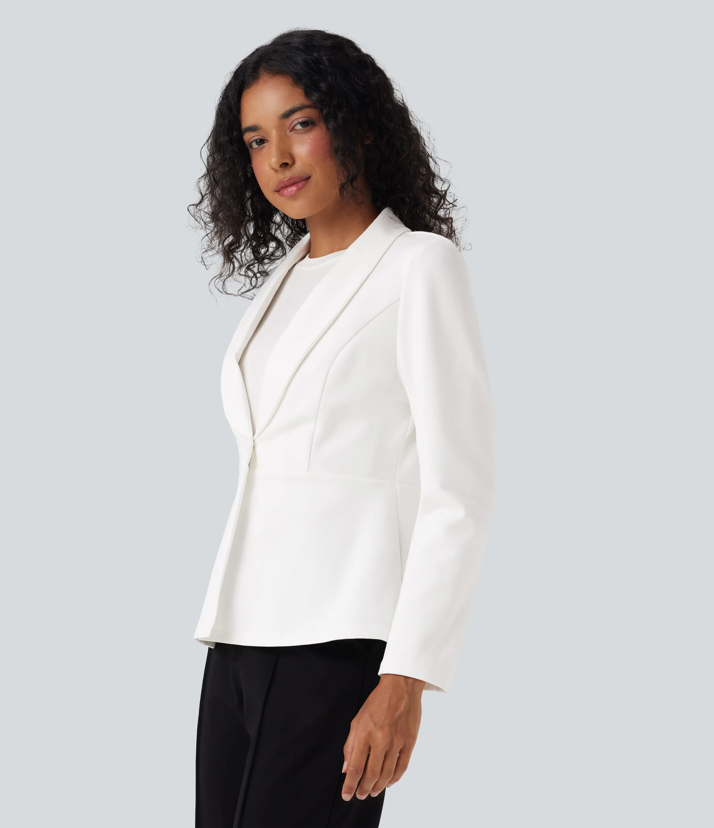 Halara Blazer de oficina de manga larga con cuello tipo chal - White - M sold by Halara product image thumbnail 4