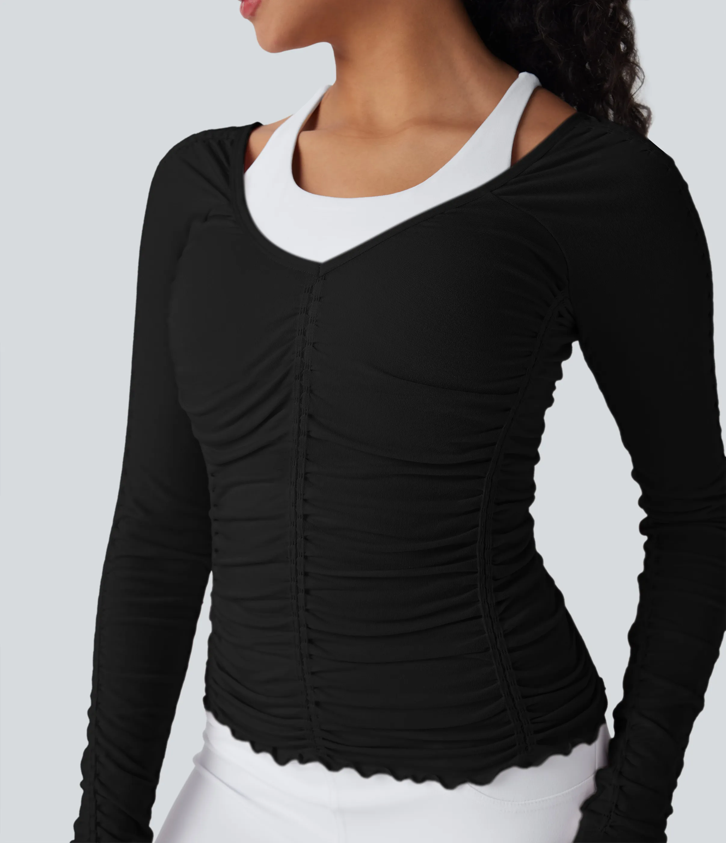 Halara Top deportivo de yoga fruncido con ribete y sin costuras - Black - L sold by Halara product image thumbnail 5