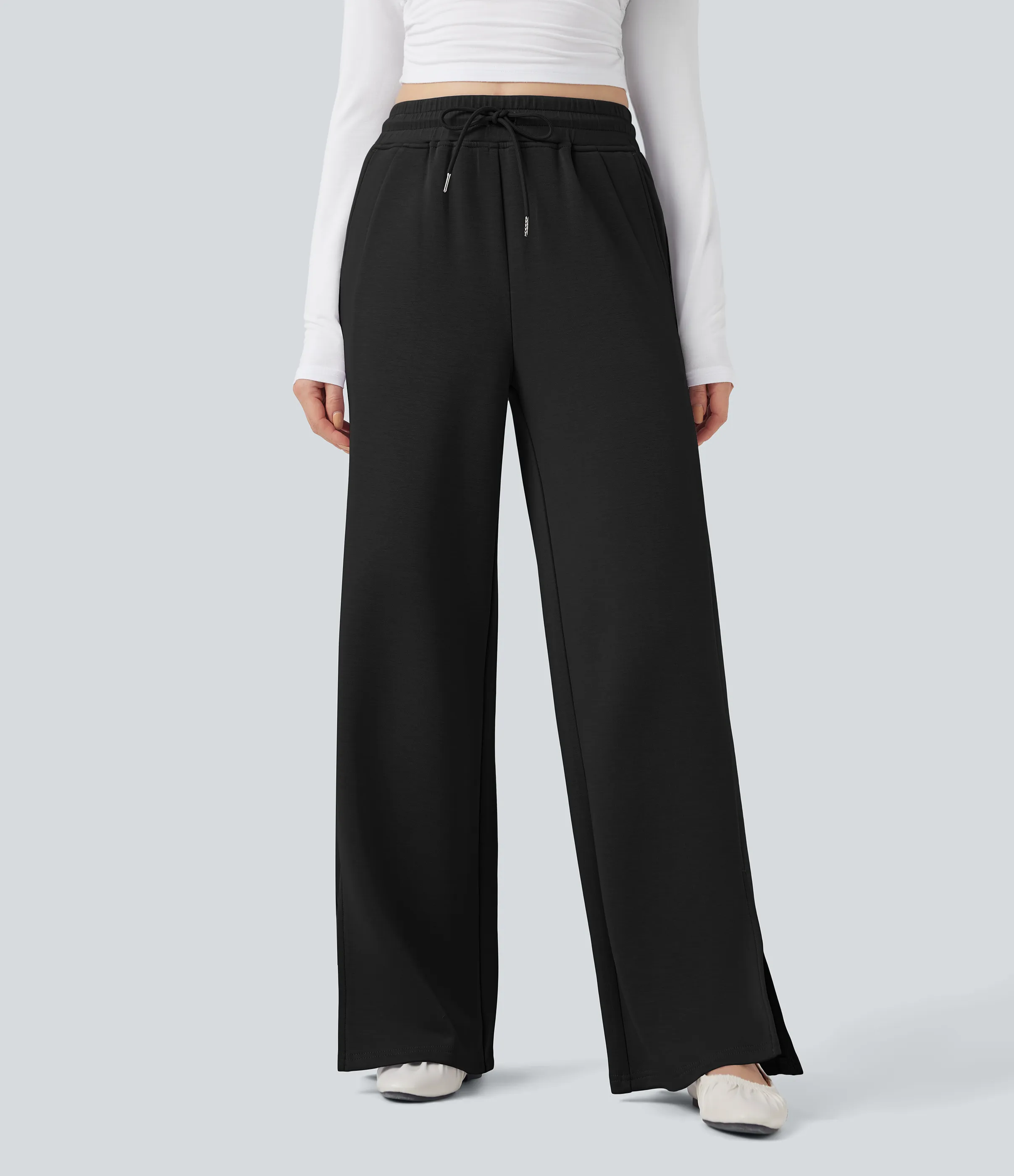 Halara Pantalones casuales de tiro alto con cordón y bolsillos - Black - S(regular) sold by Halara