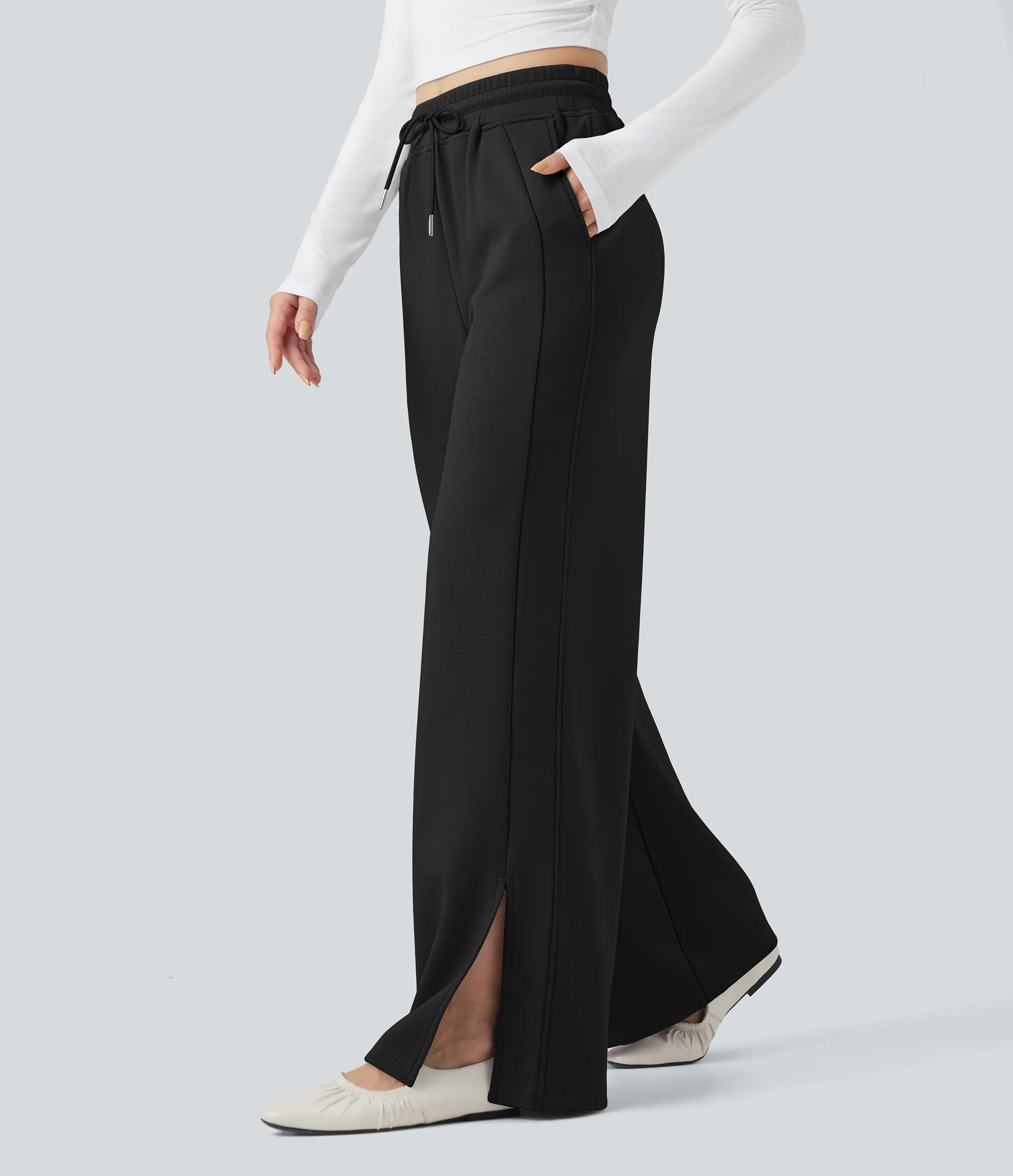 Halara Pantalones casuales de tiro alto con cordón y bolsillos - Black - S(regular) sold by Halara product image thumbnail 4