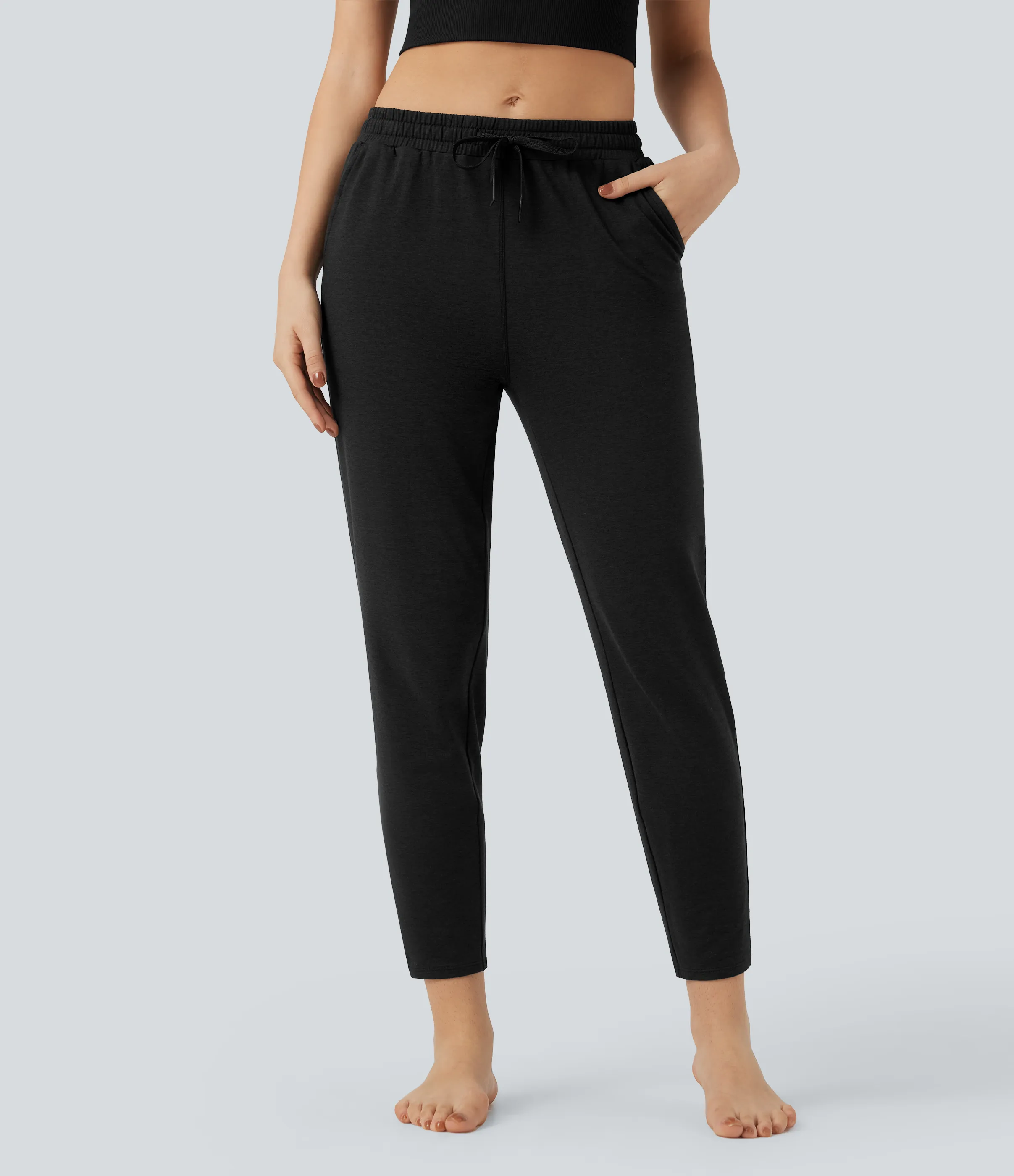 Halara Pantalones de descanso jaspeados de tiro medio con cordón y secado rápido con bolsillos - UPF 40+ - Coal Fade - L(regular) sold by Halara product image thumbnail 4