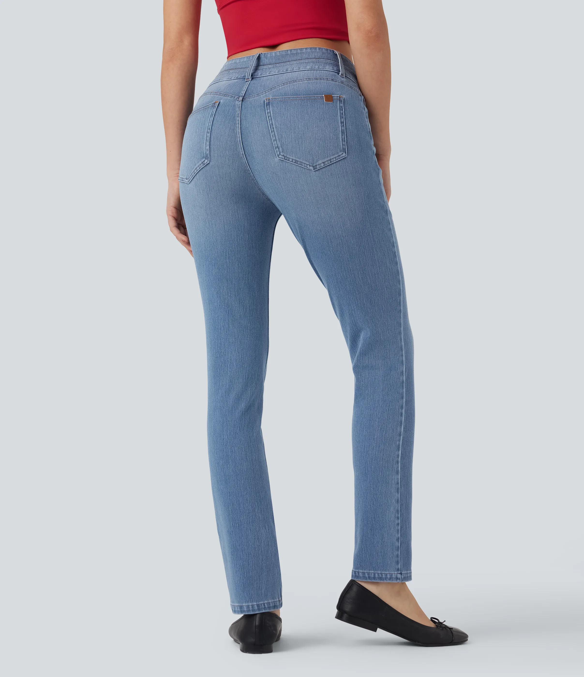 Halara Jeans ajustados casuales Halara Flex™ de tiro medio con cintura doble y bolsillos - Blue Jasper Denim - L(regular) sold by Halara product image thumbnail 3