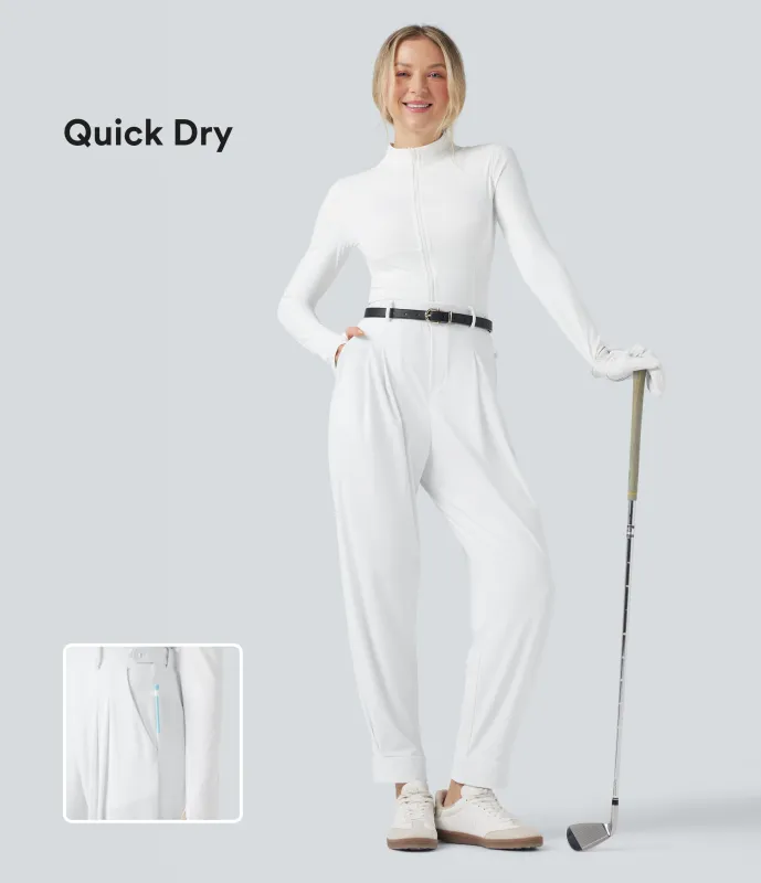 Halara Pantalones de golf ajustados de tiro alto con secado rápido bolsillo para tee de golf - UPF 40+ - White - M(regular) sold by Halara